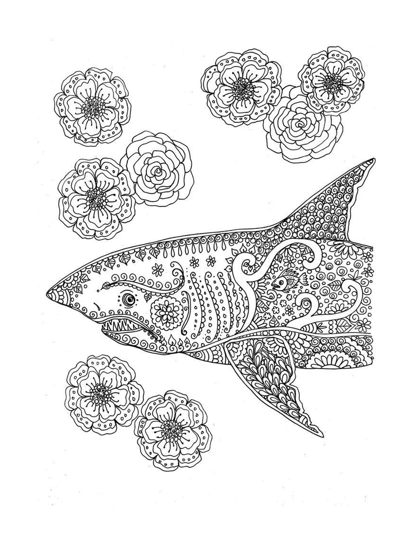  Акула, украшенная цветочными мотивами 