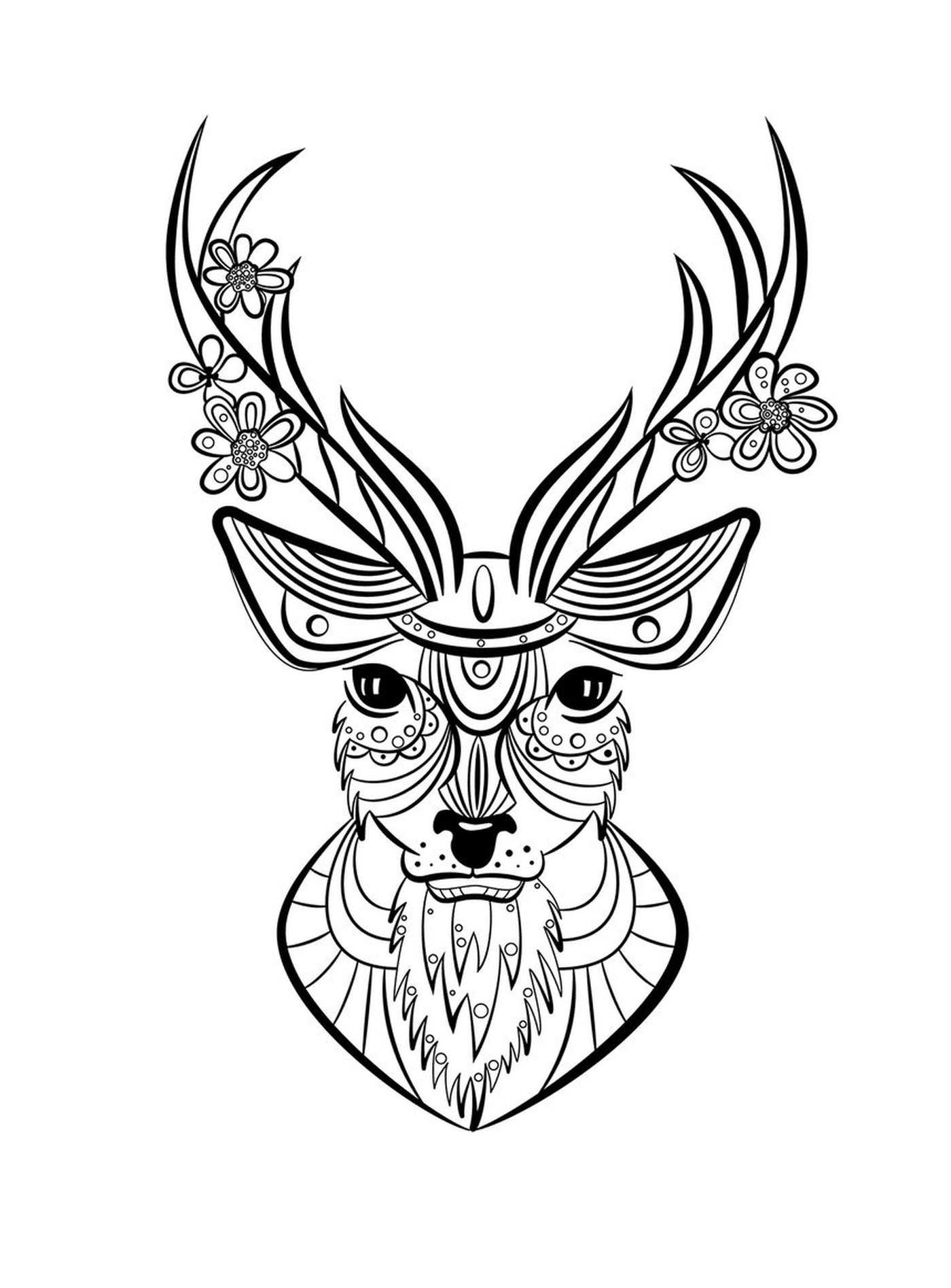  Cerf con cabeza decorada con motivos florales 