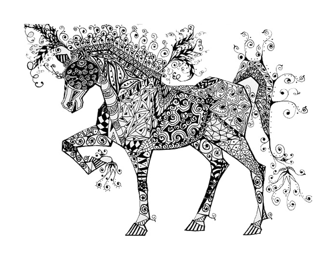  Цирковая лошадь с зентанглевыми мотивами 