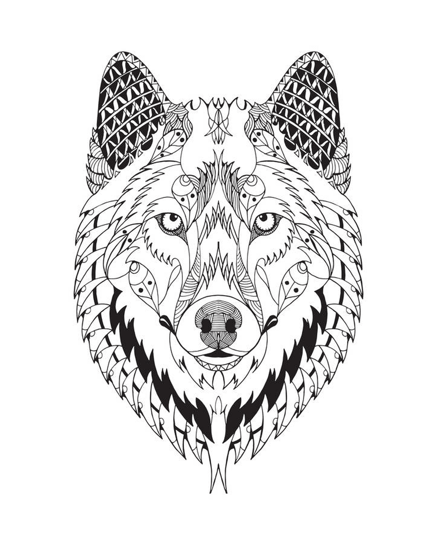  Великолепный волк с зентанглевыми шаблонами 