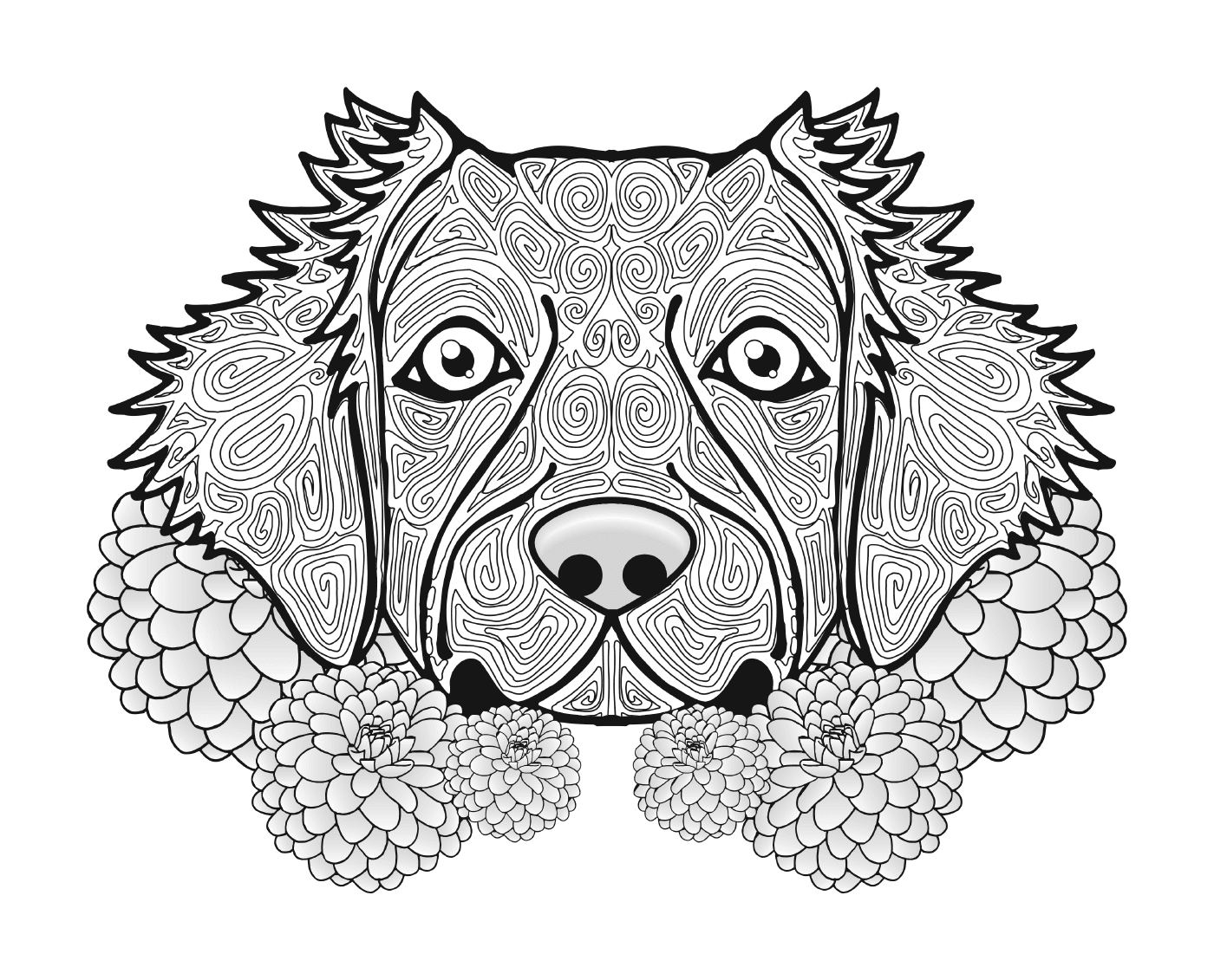  Dog with a dog face and flowers 