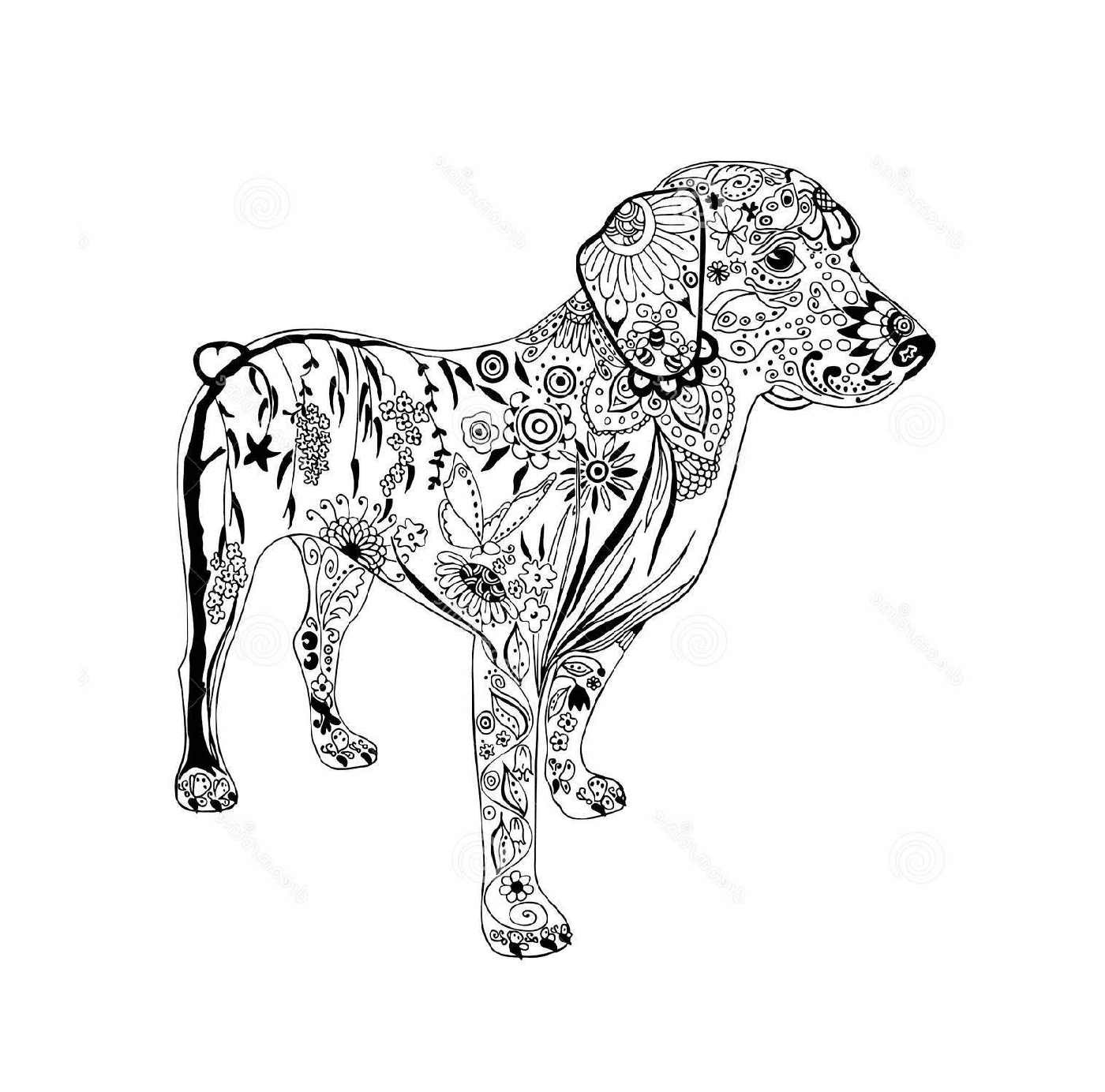  Dog with doodle and zentangle motifs 