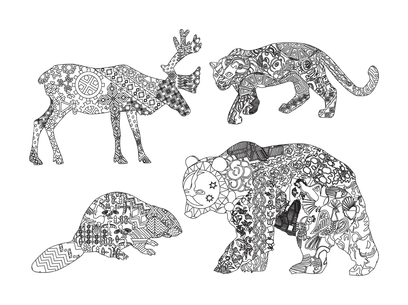  Gruppo di animali disegnati con motivi 