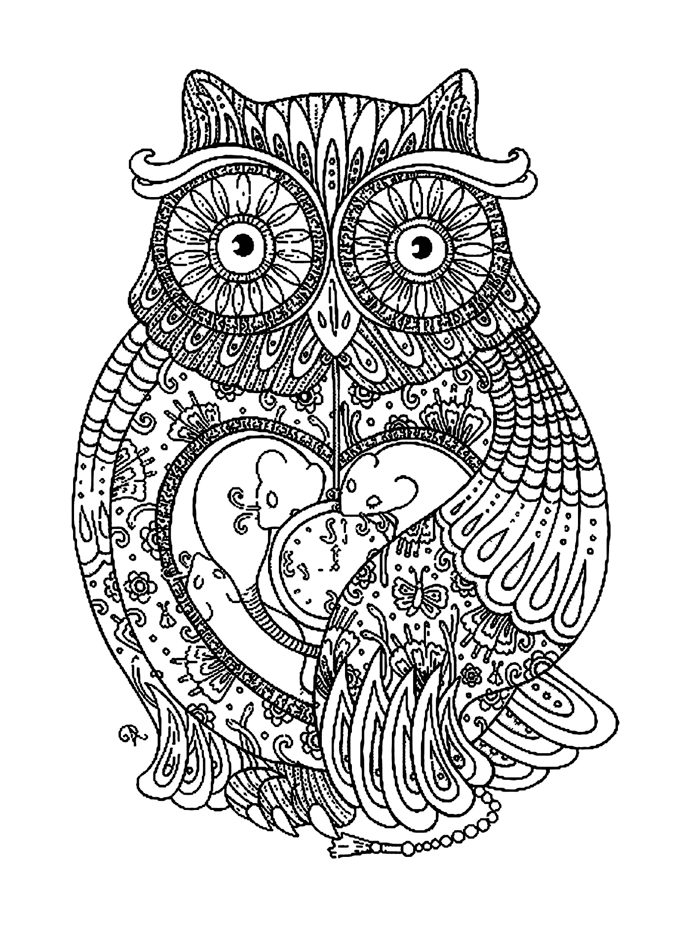  An owl holding a heart in his mouth 
