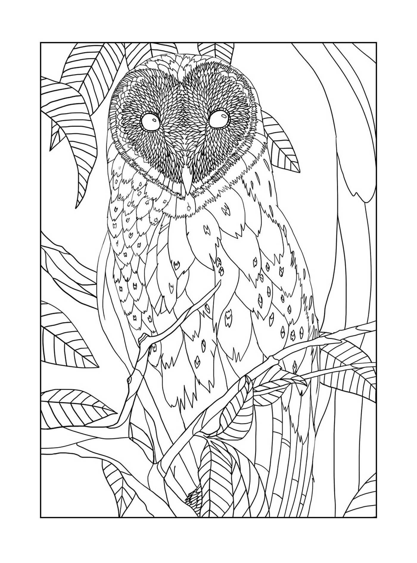  An owl sitting on a tree branch 