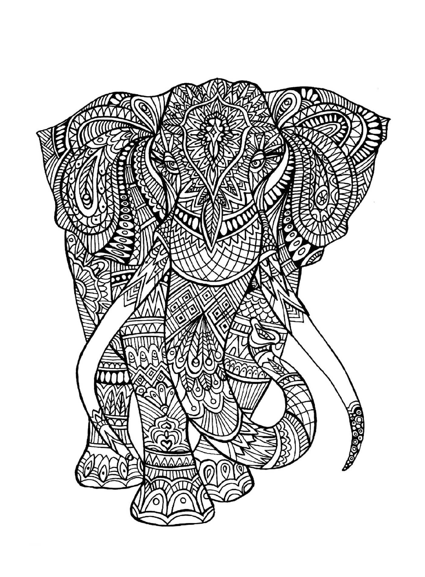  An elephant with complex patterns on his body 