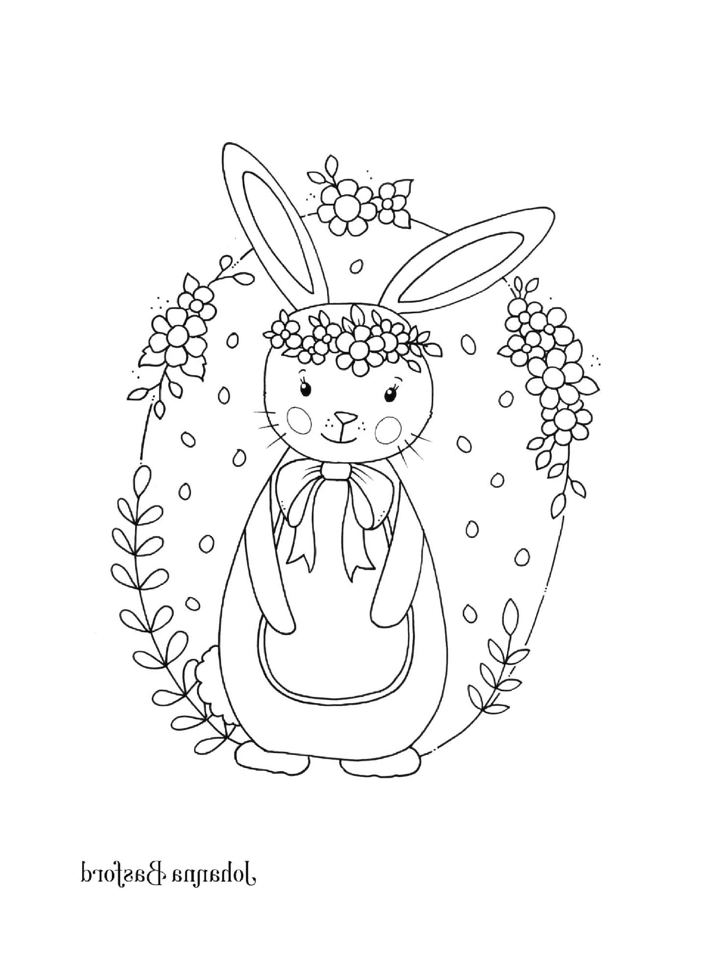  Un coniglio con una corona di fiori 