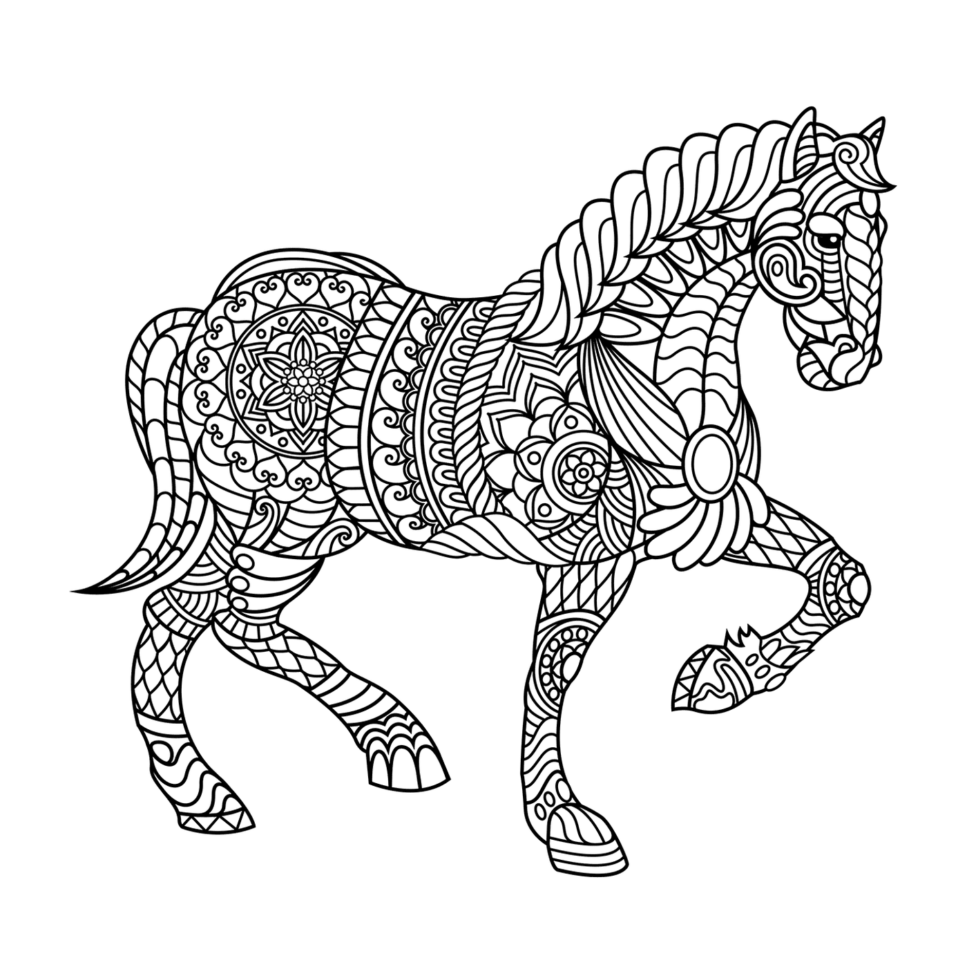  Un adulto di un cavallo in stile floreale 