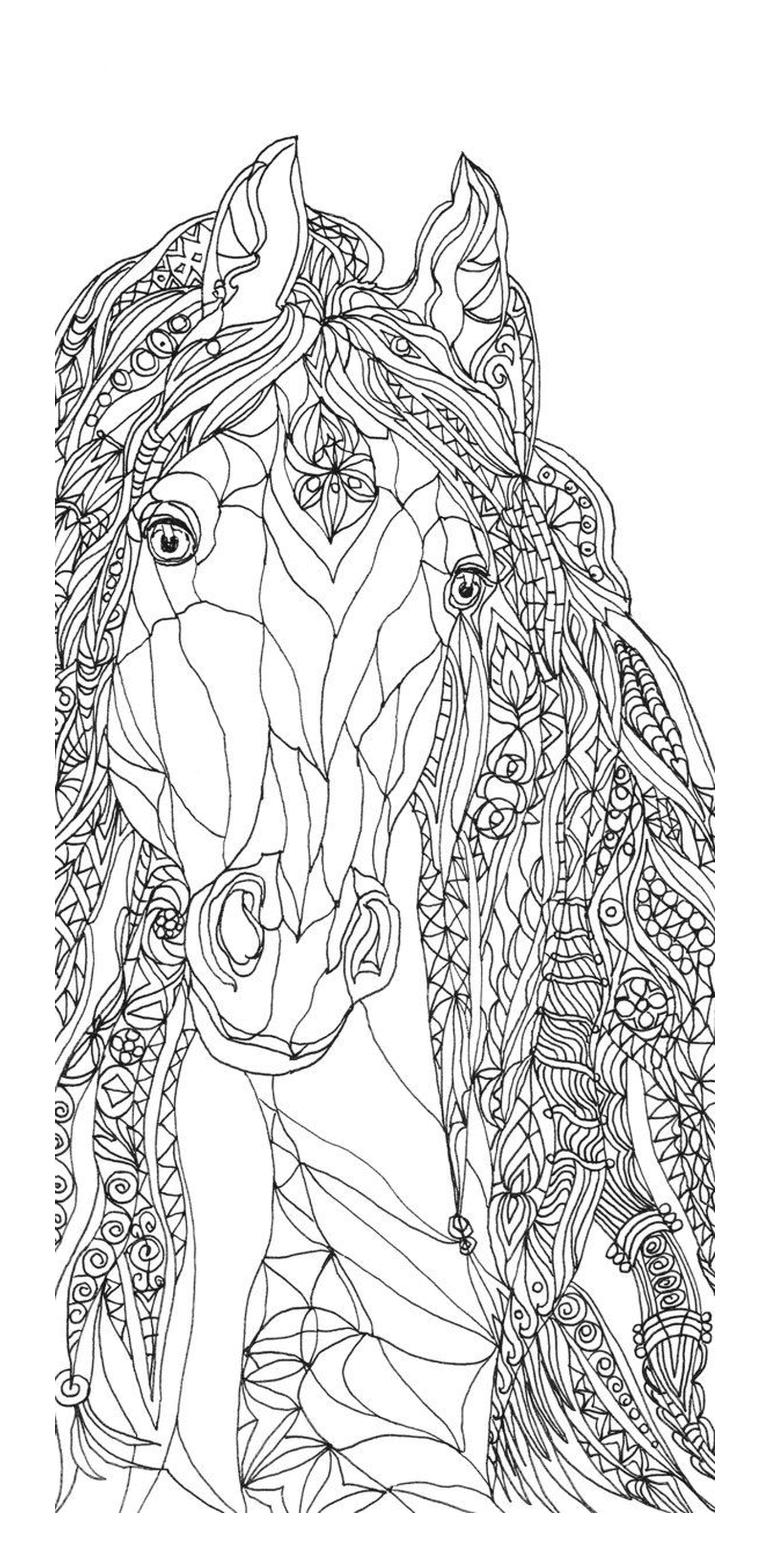  Голова лошади в стиле зентанглов 