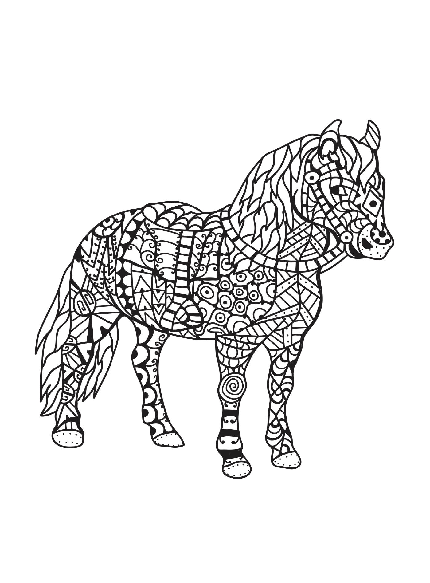  Ein Erwachsener eines Pferdes im Zentangle-Stil 