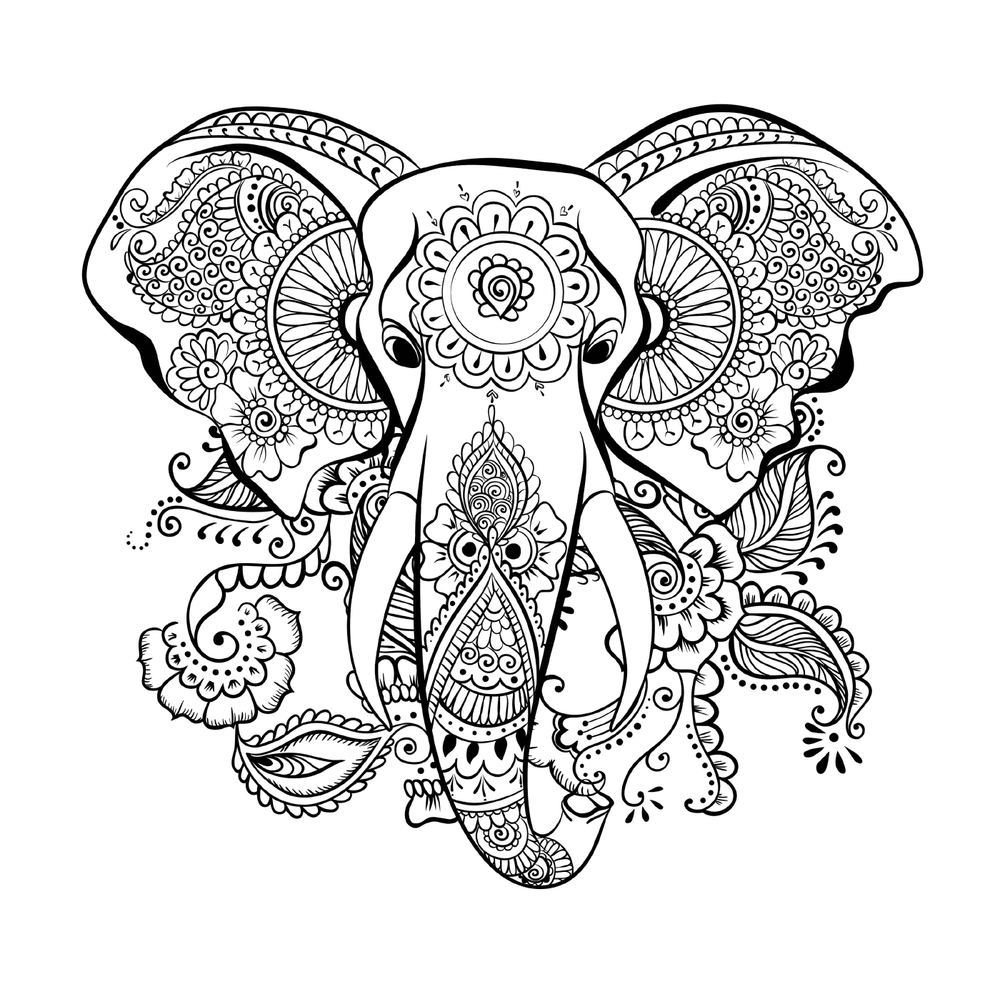  Слон с цветочным рисунком на голове 