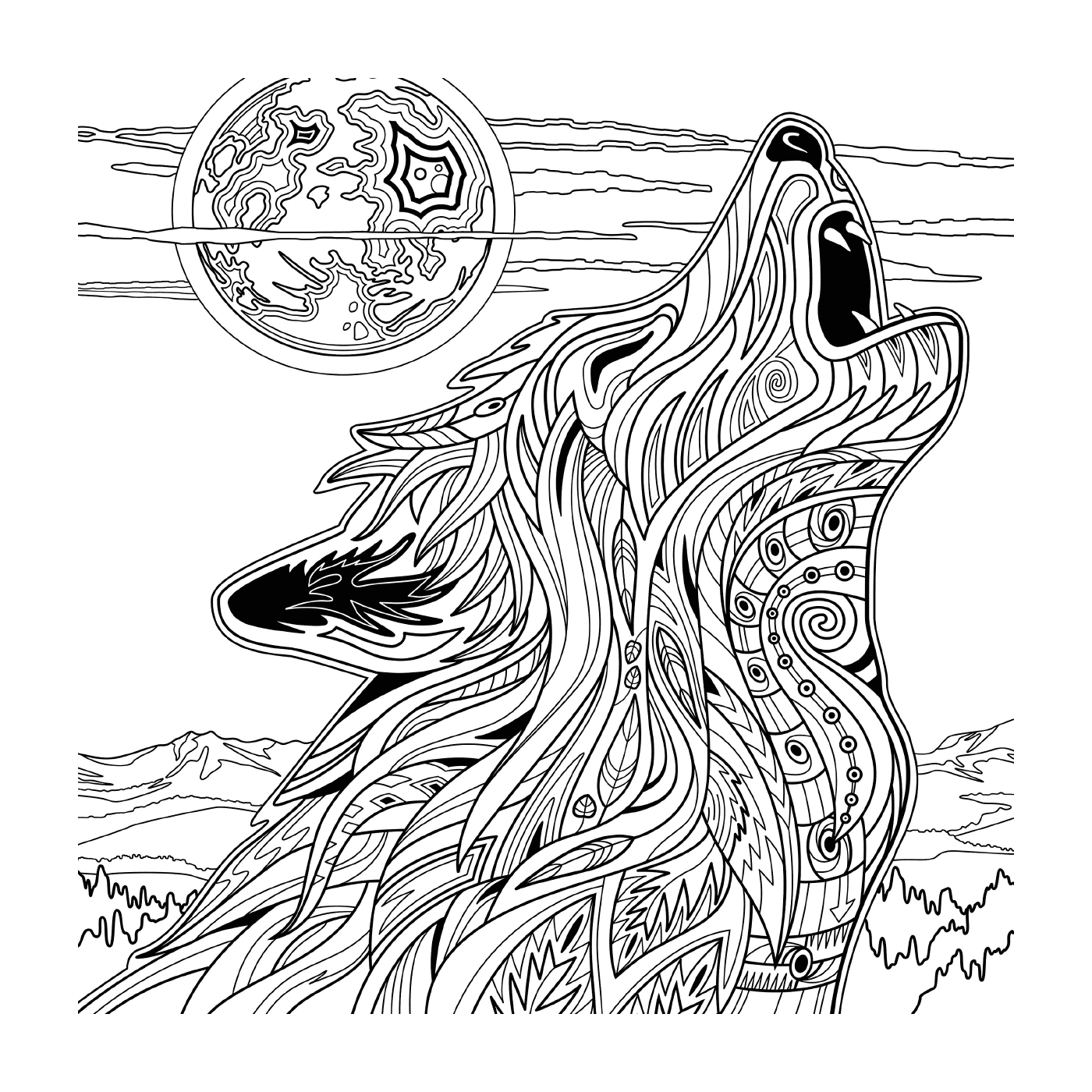  Un lobo con luna llena 