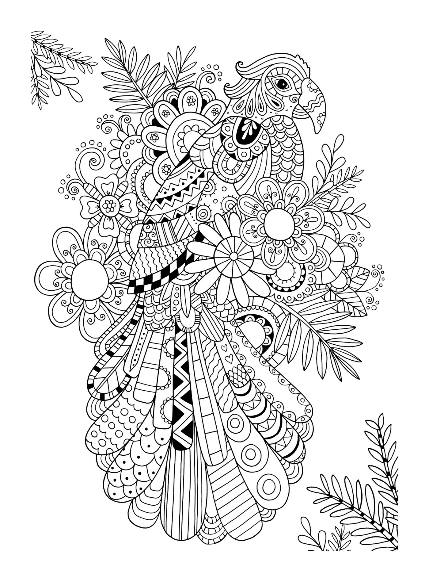  Un pavone con i fiori 