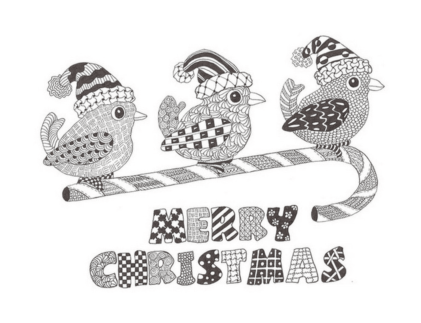  Merry Christmas - Three birds on a Christmas tree 