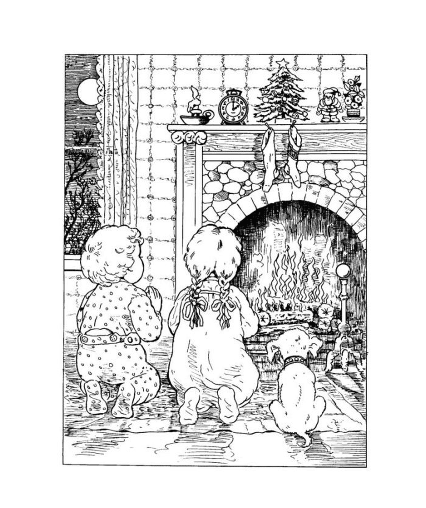  Fireplace with two dogs 