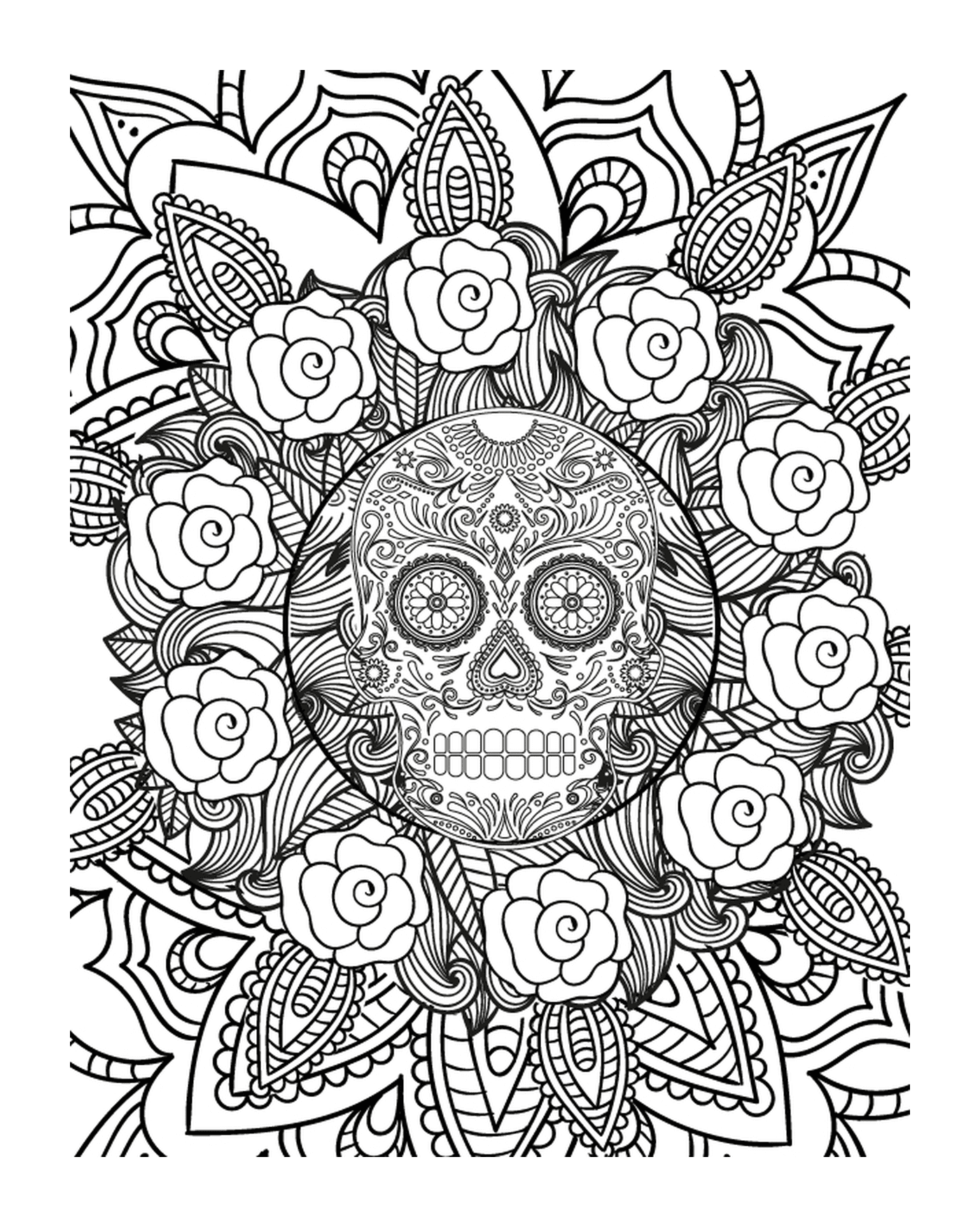  Sugar Skull with Flowers 