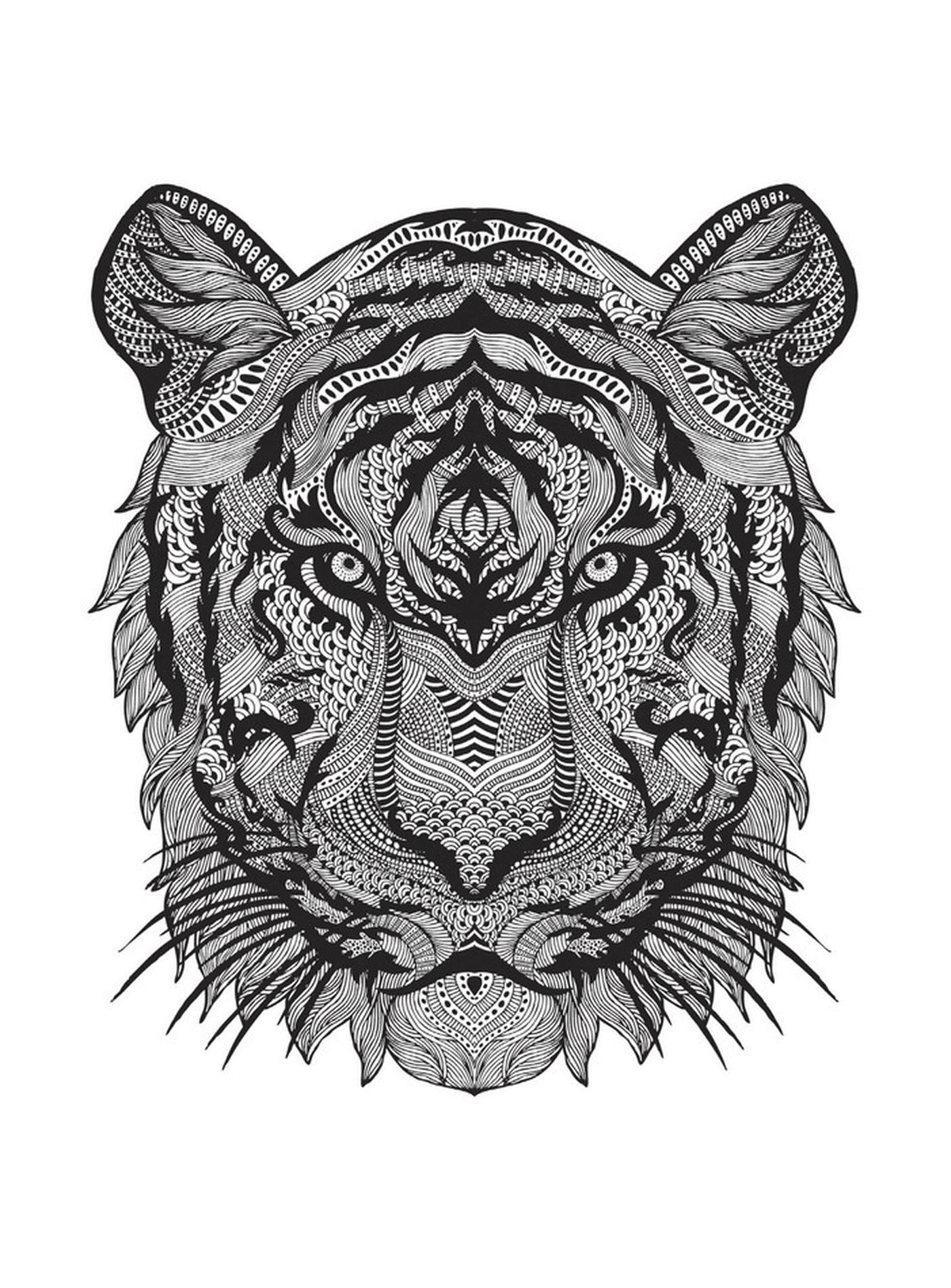  The head of a tiger with mandalas 