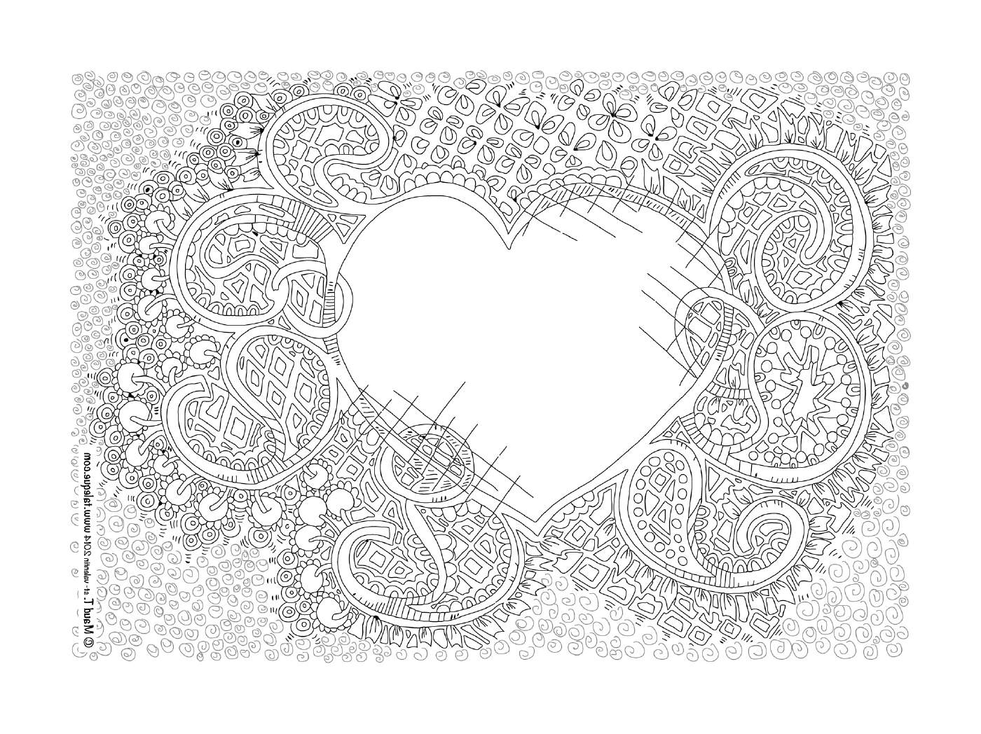  Un corazón en forma de mandala con un motivo floral 