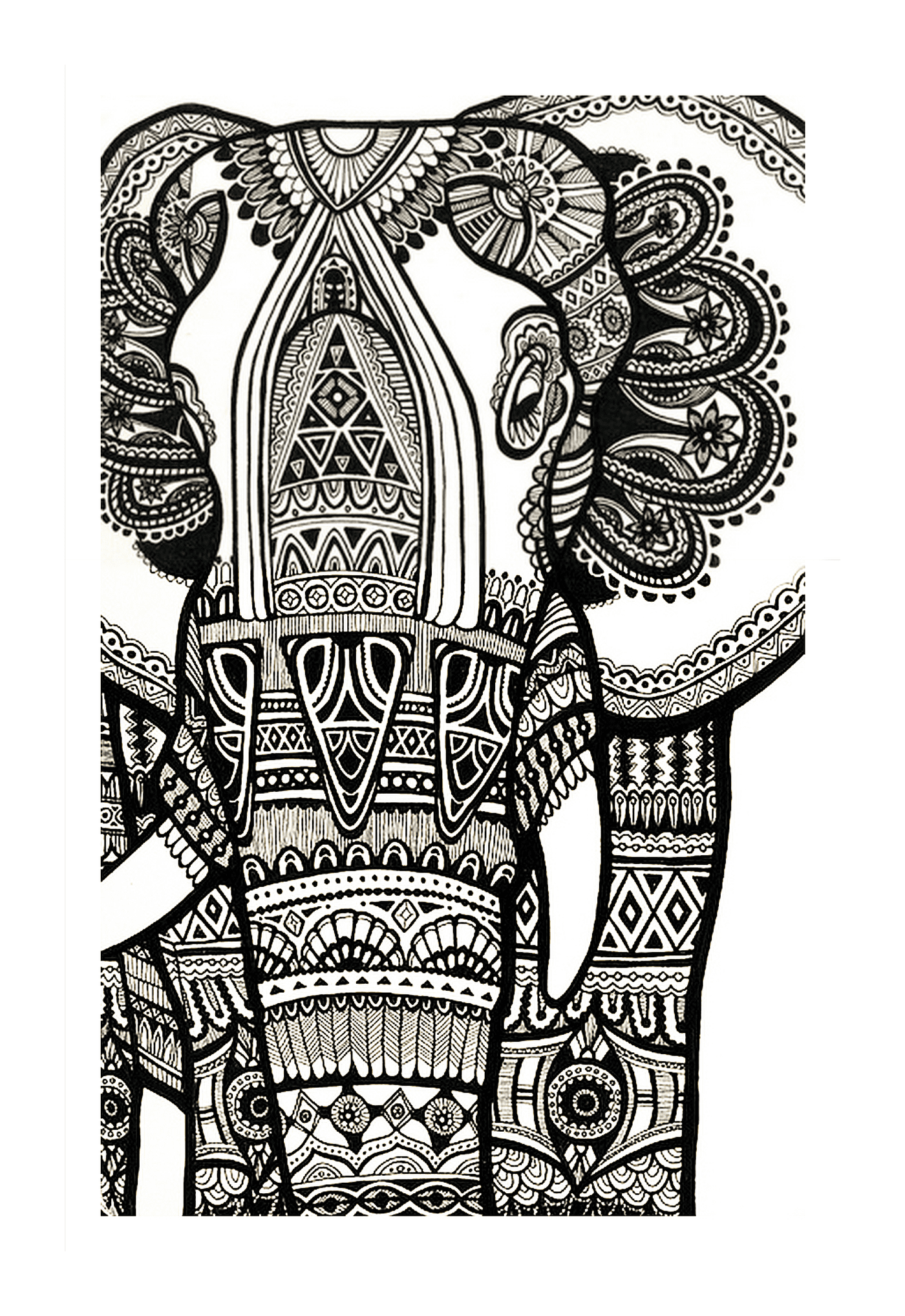  A complex drawing with an Indian elephant 