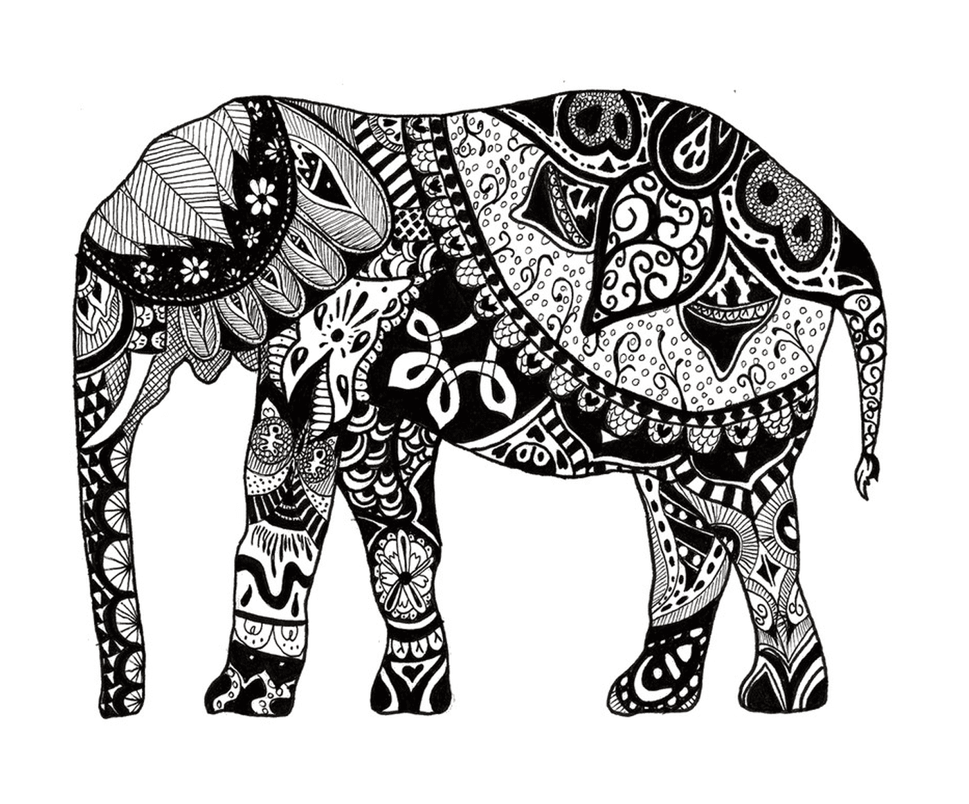  Un elefante con molti mandala sul suo corpo 
