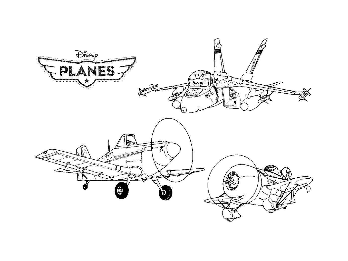  A set of three drawings of a plane 