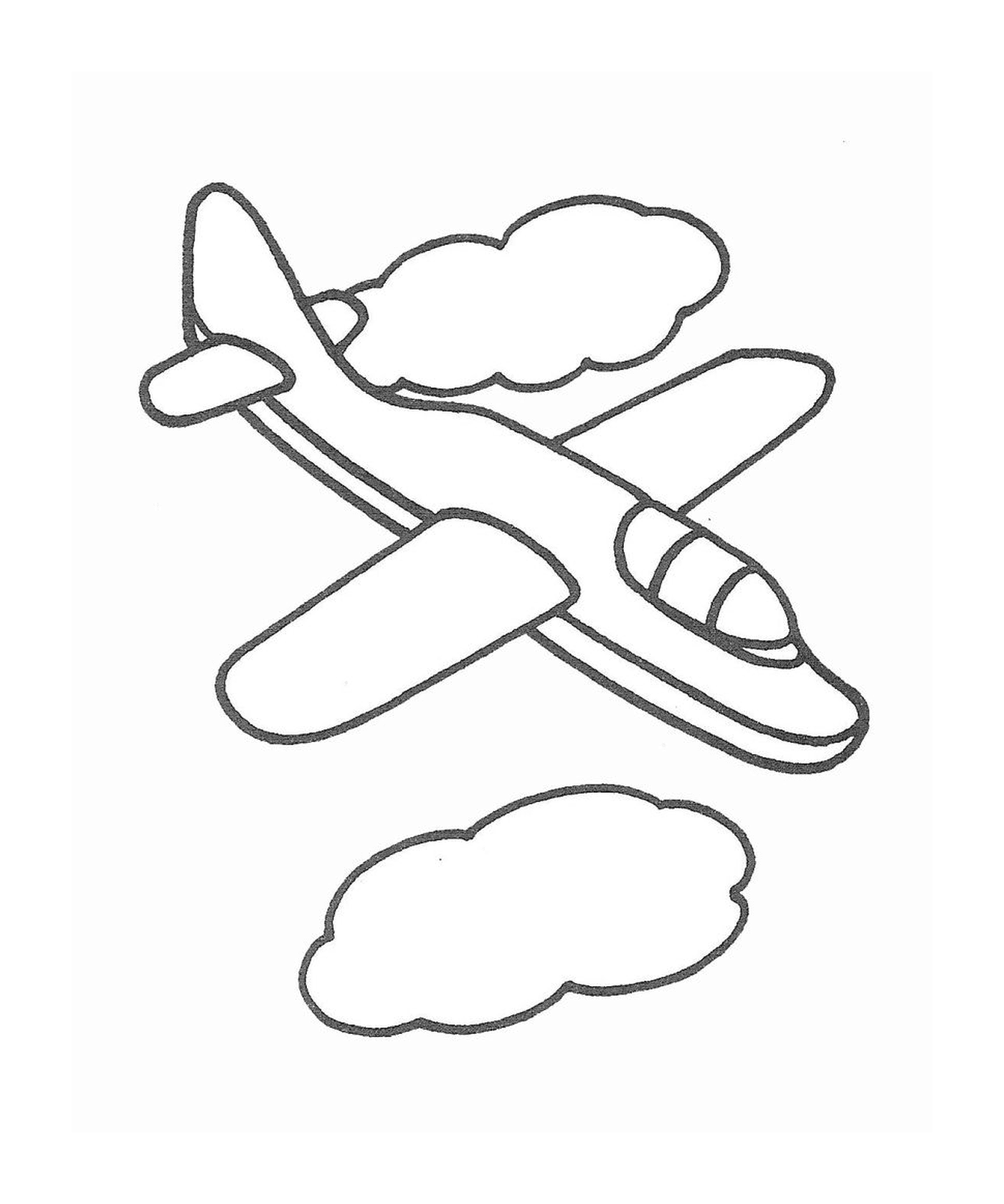  Ein Flugzeug fliegt mit Wolken in den Himmel 
