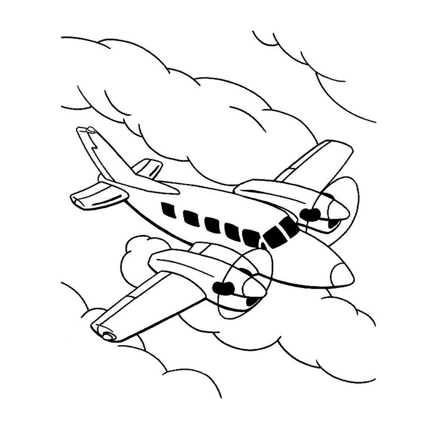  Un avión vuela en el cielo entre las nubes 