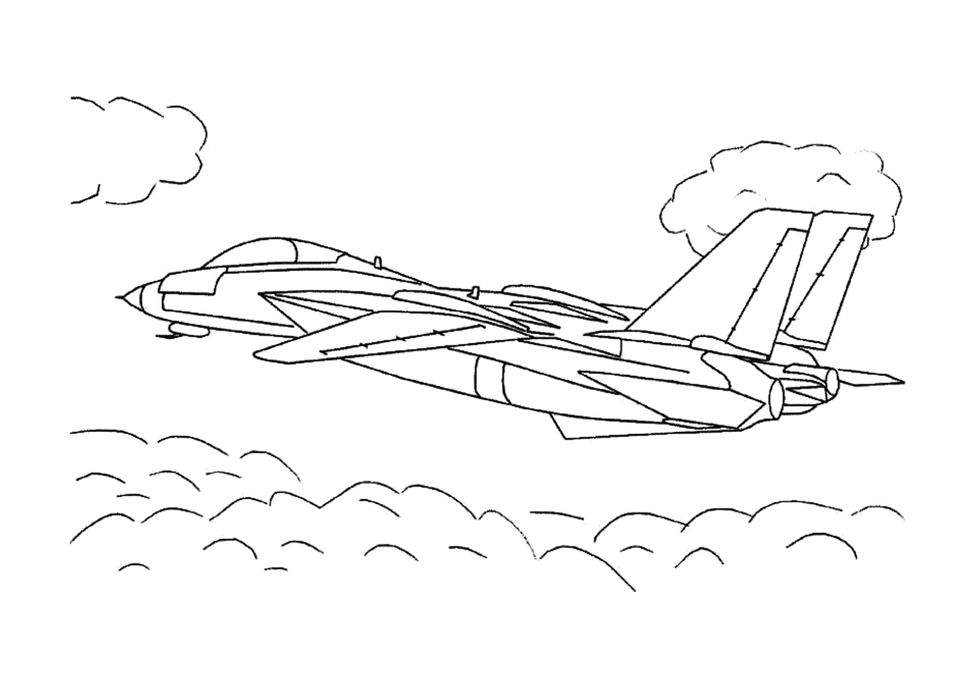  Un aereo da caccia vola attraverso il cielo 