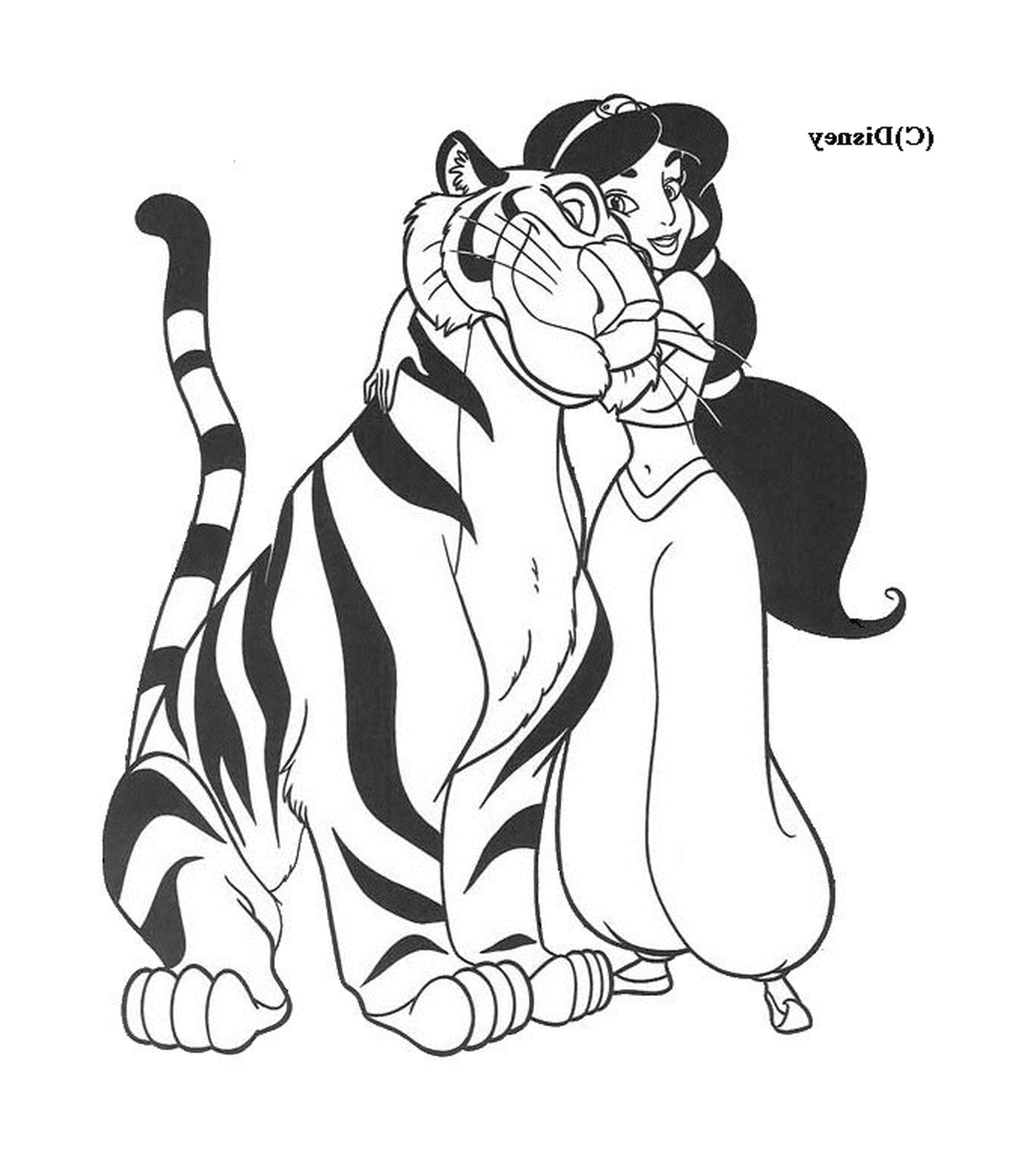  Eine Frau klammert sich an einen Tiger 