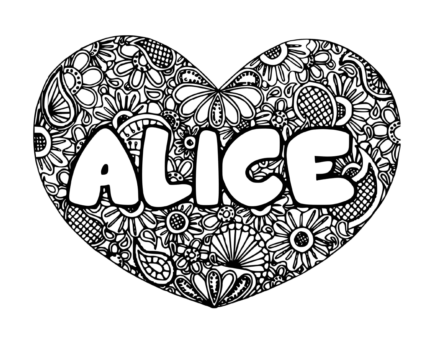  Сердце с именем Алиса посередине 