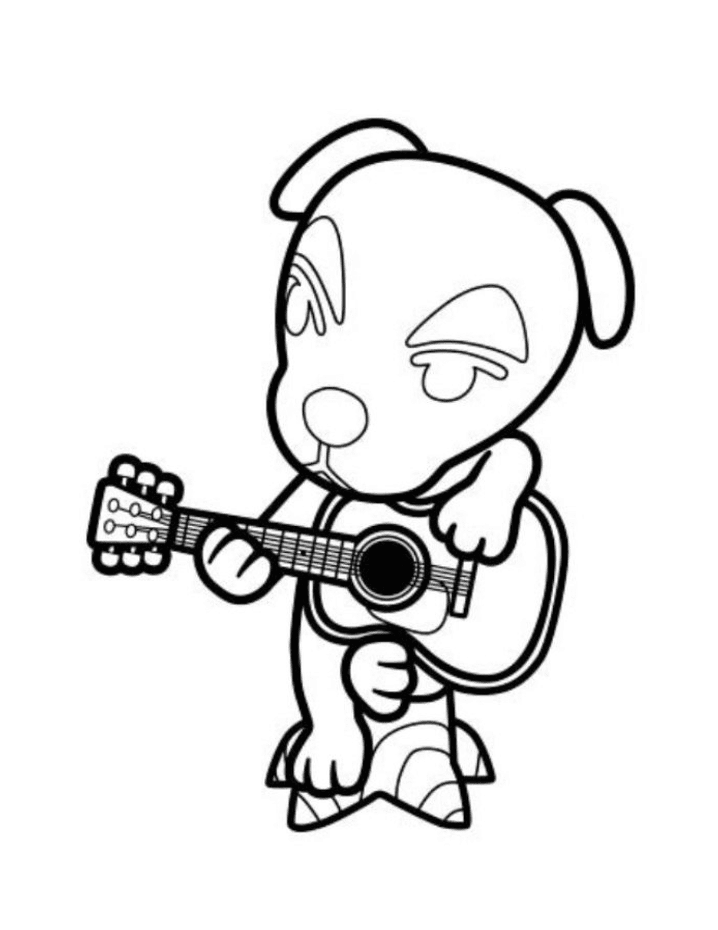 Animal Crossing Dog spielt stehende Gitarre 