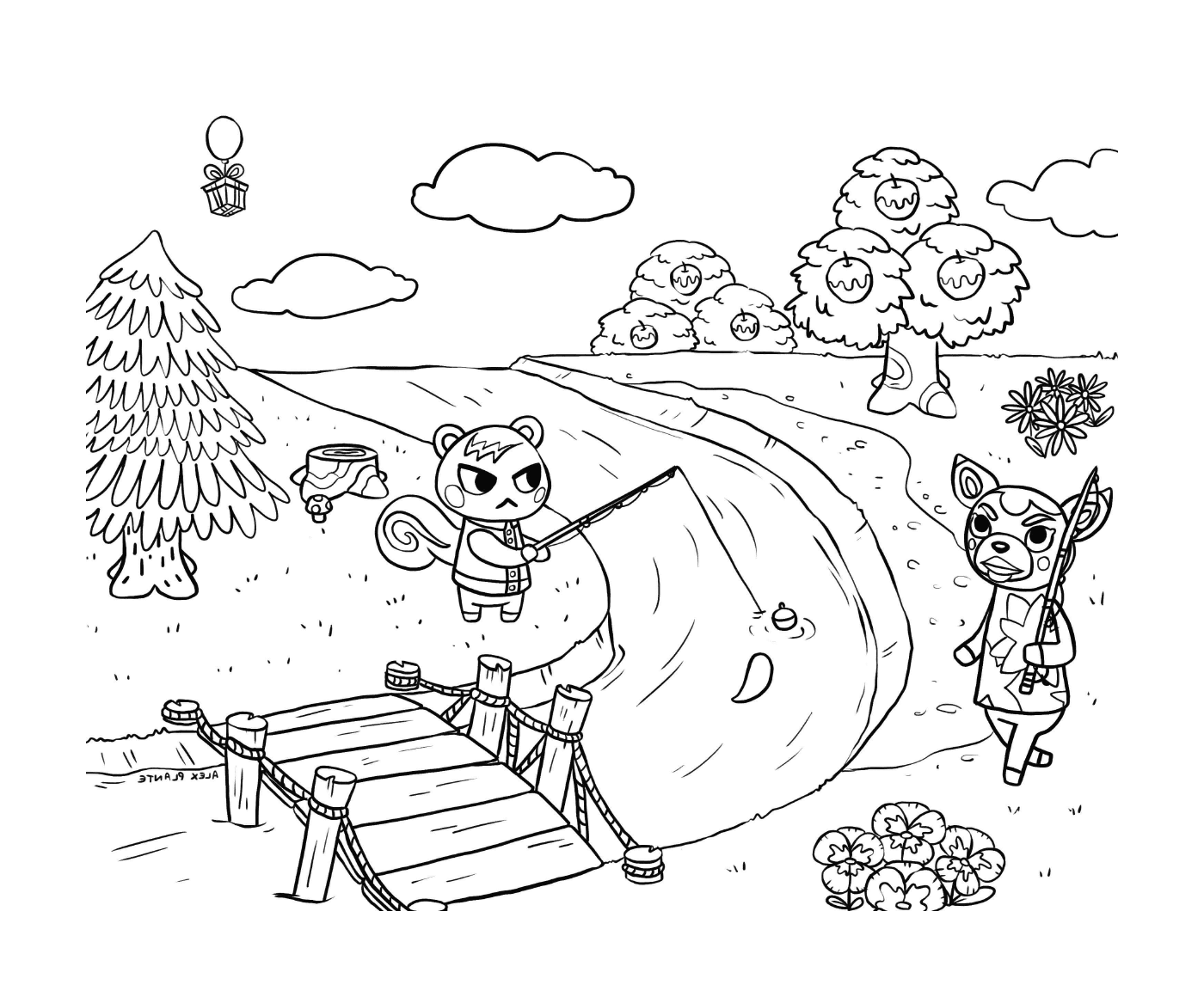  Los aldeanos del cruce de animales pescando un oso 