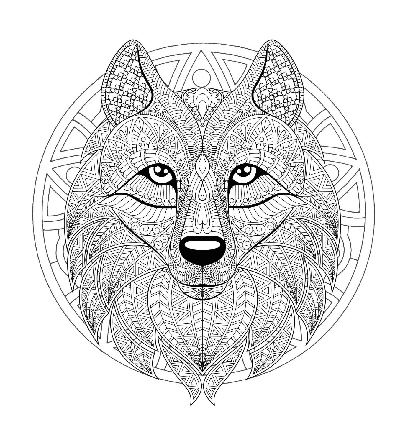  Wolfskopf in einem komplexen Mandala 