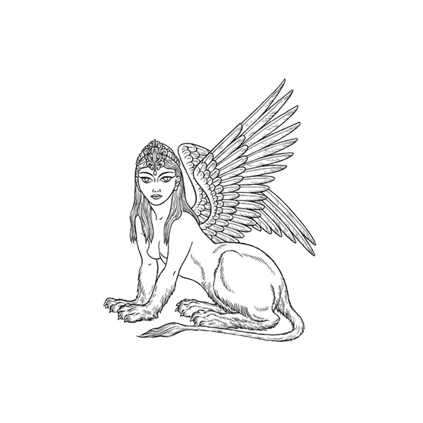  A sphinx with a bird on its head 