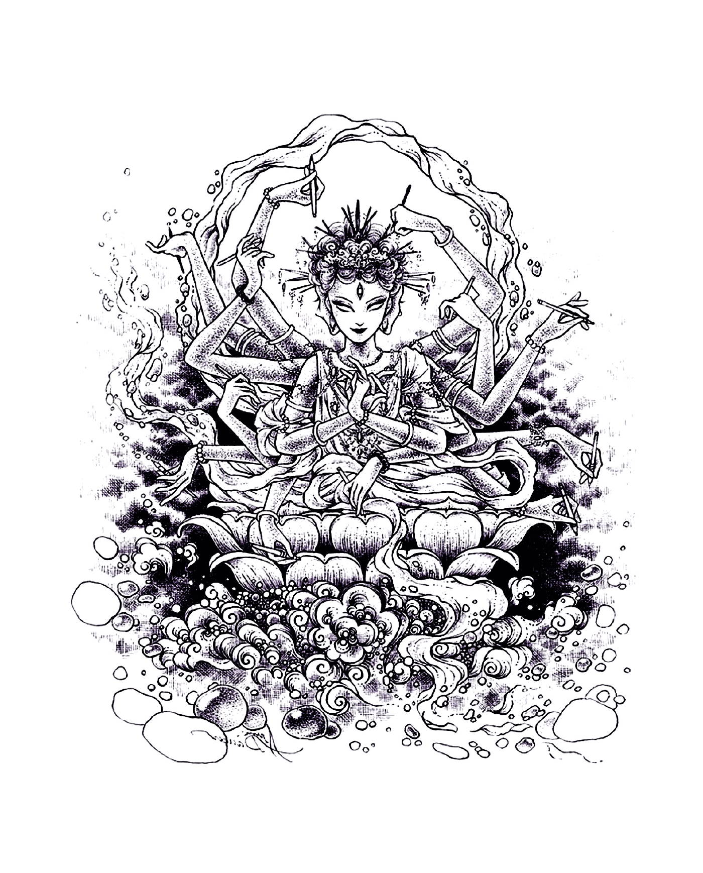  una mujer sentada en un manojo de flores 