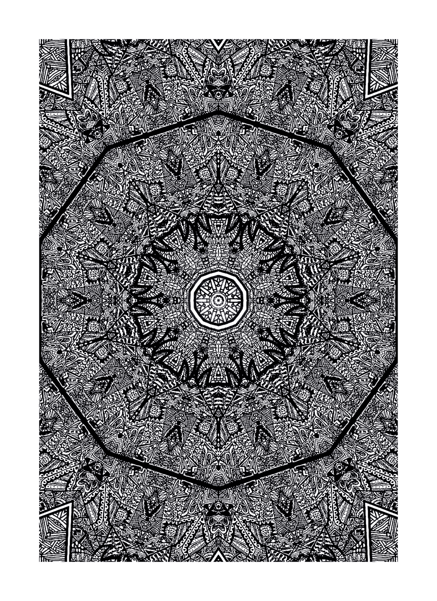  черно-белый рисунок с круговой конструкцией 