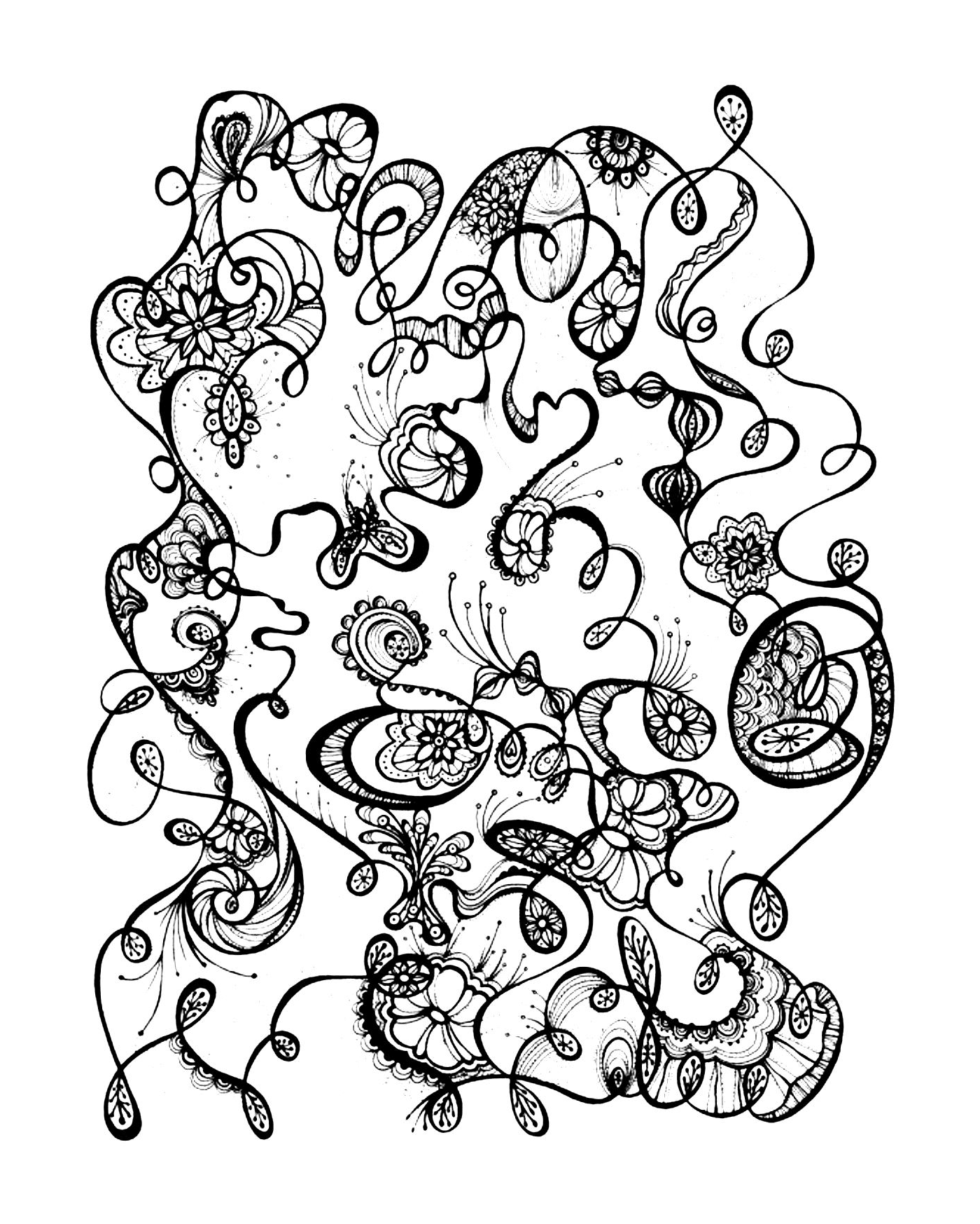  абстрактный черно-белый рисунок с цветами 