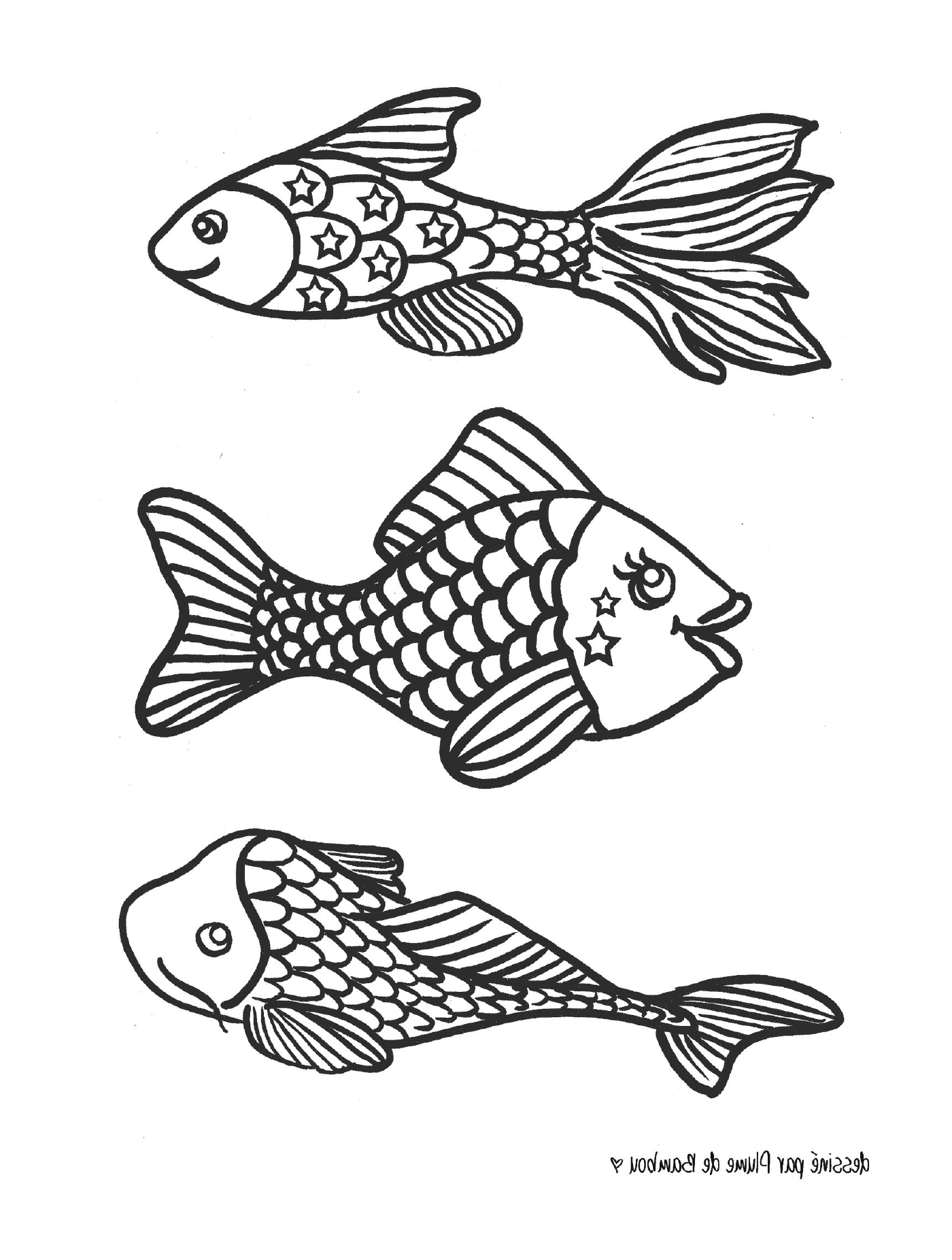  Drei schwarze und weiße Fische 