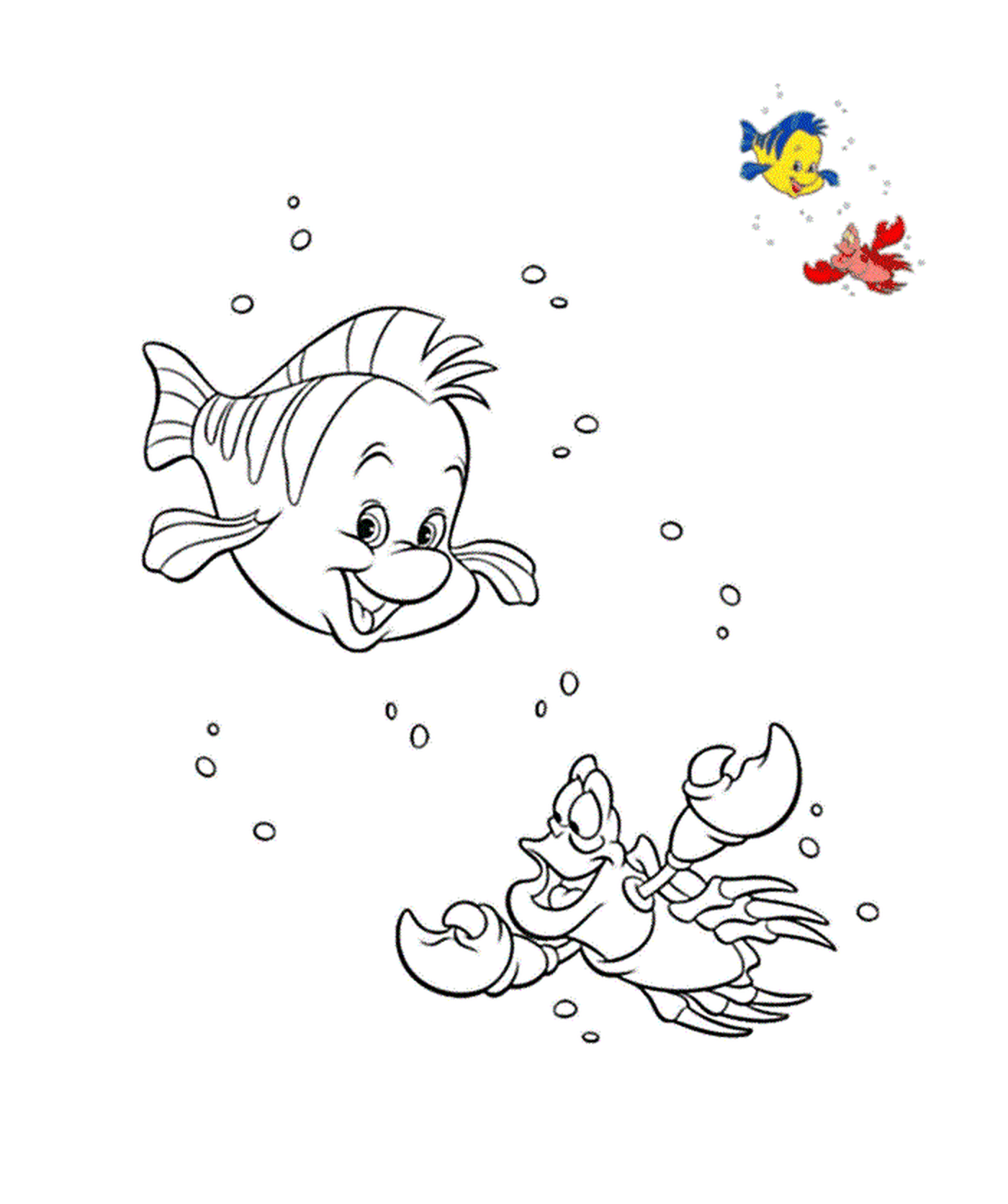  Ein Fisch und eine Ente schwimmen im Wasser 