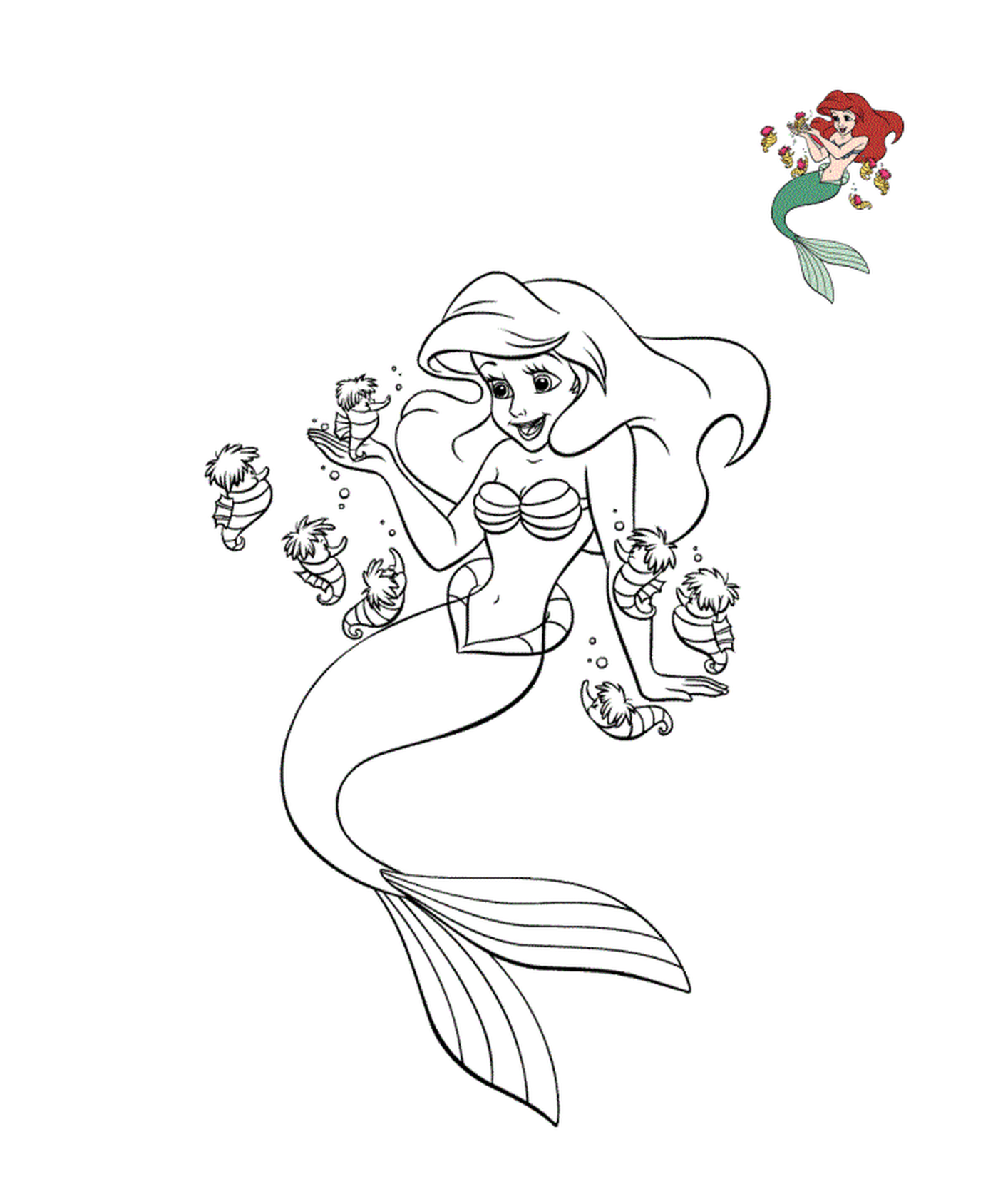  A little girl in a red-haired mermaid suit 