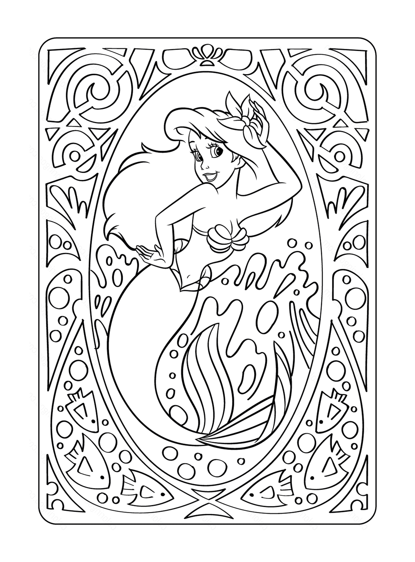  Ariel, die kleine Meerjungfrau, Färbung Mandala Disney 