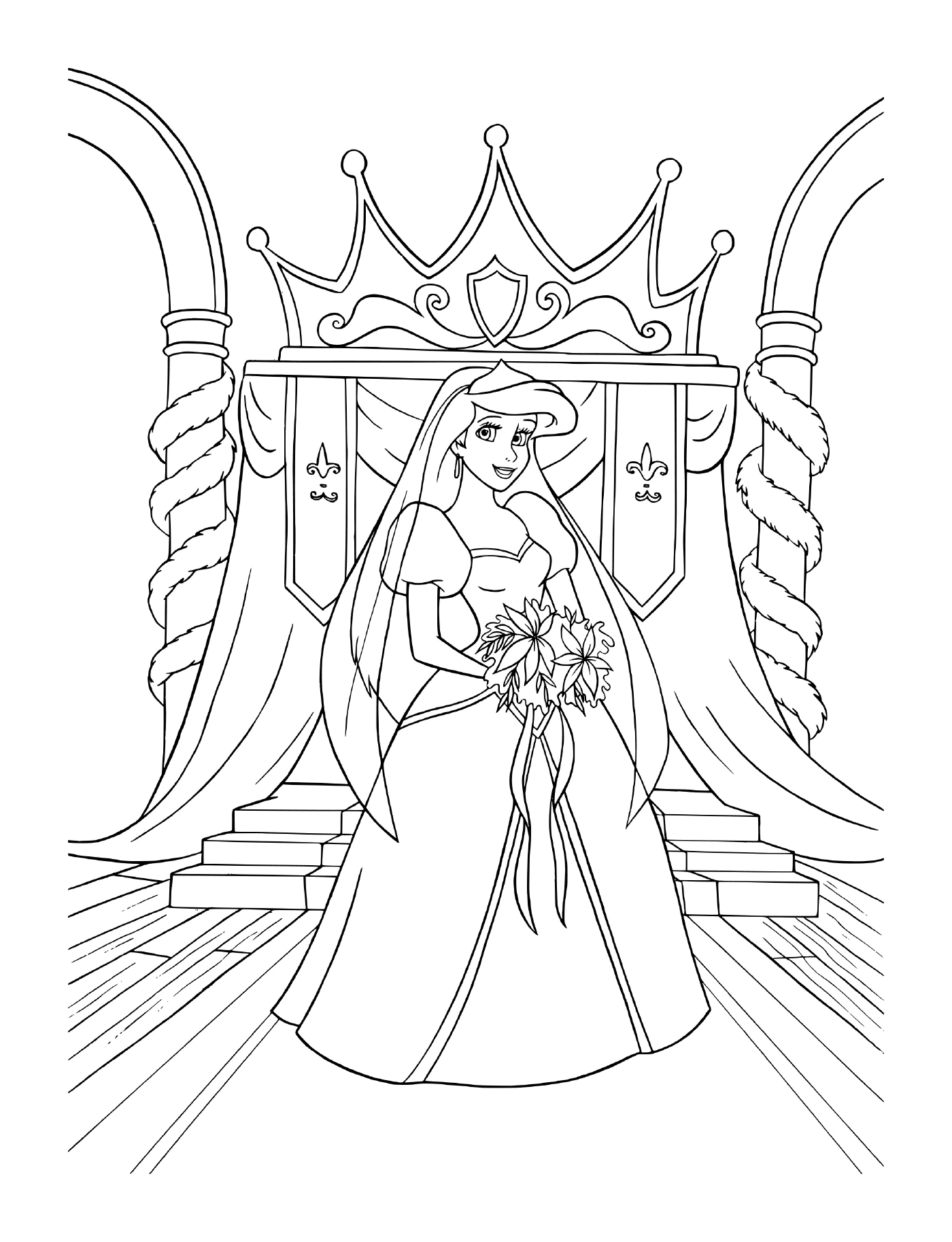  A bride in wedding dress sitting on a throne 