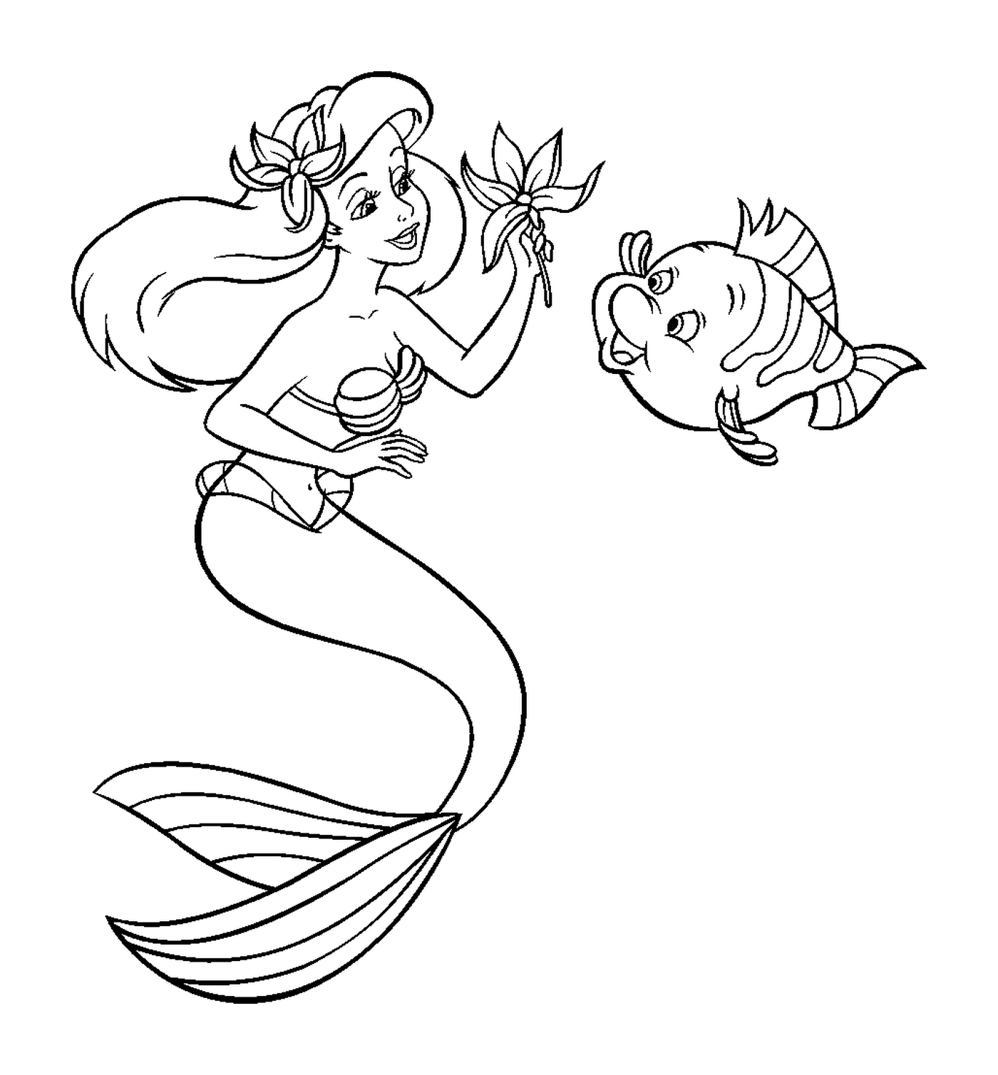  A mermaid and a fish 