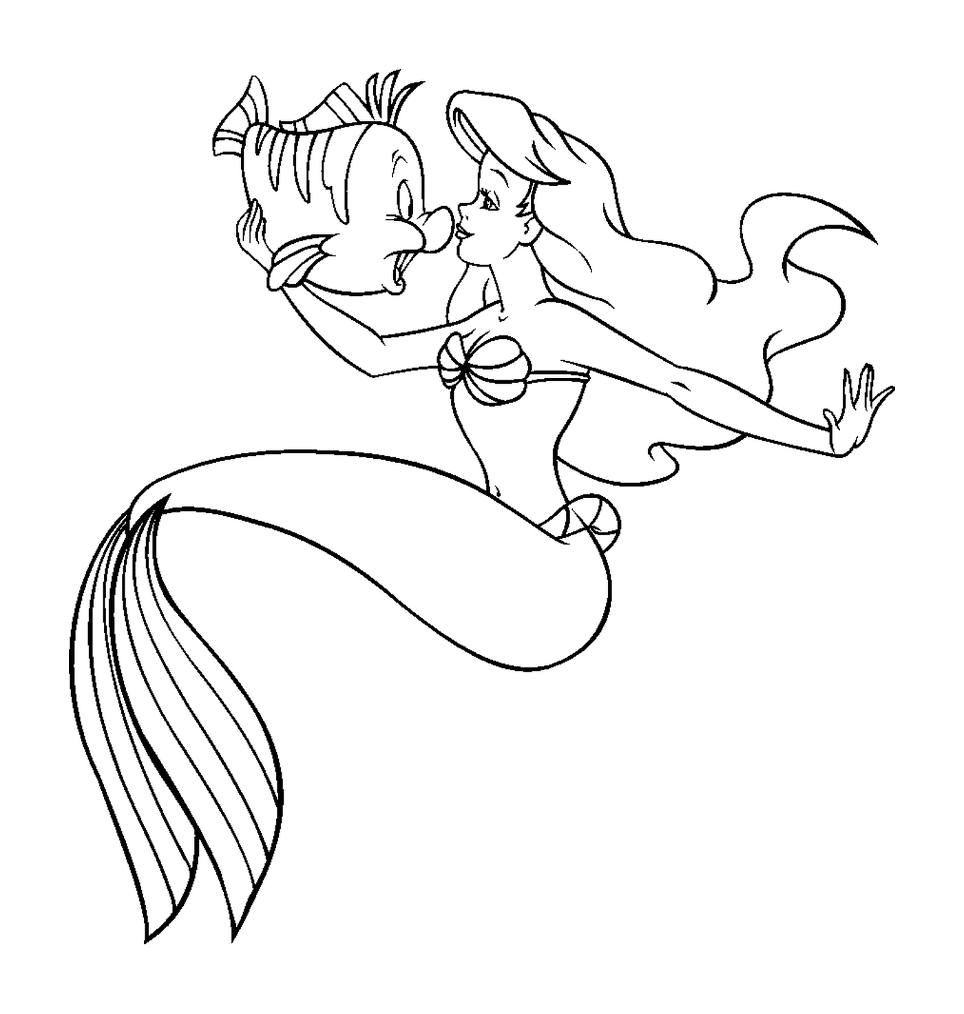  A mermaid kissing a fish 