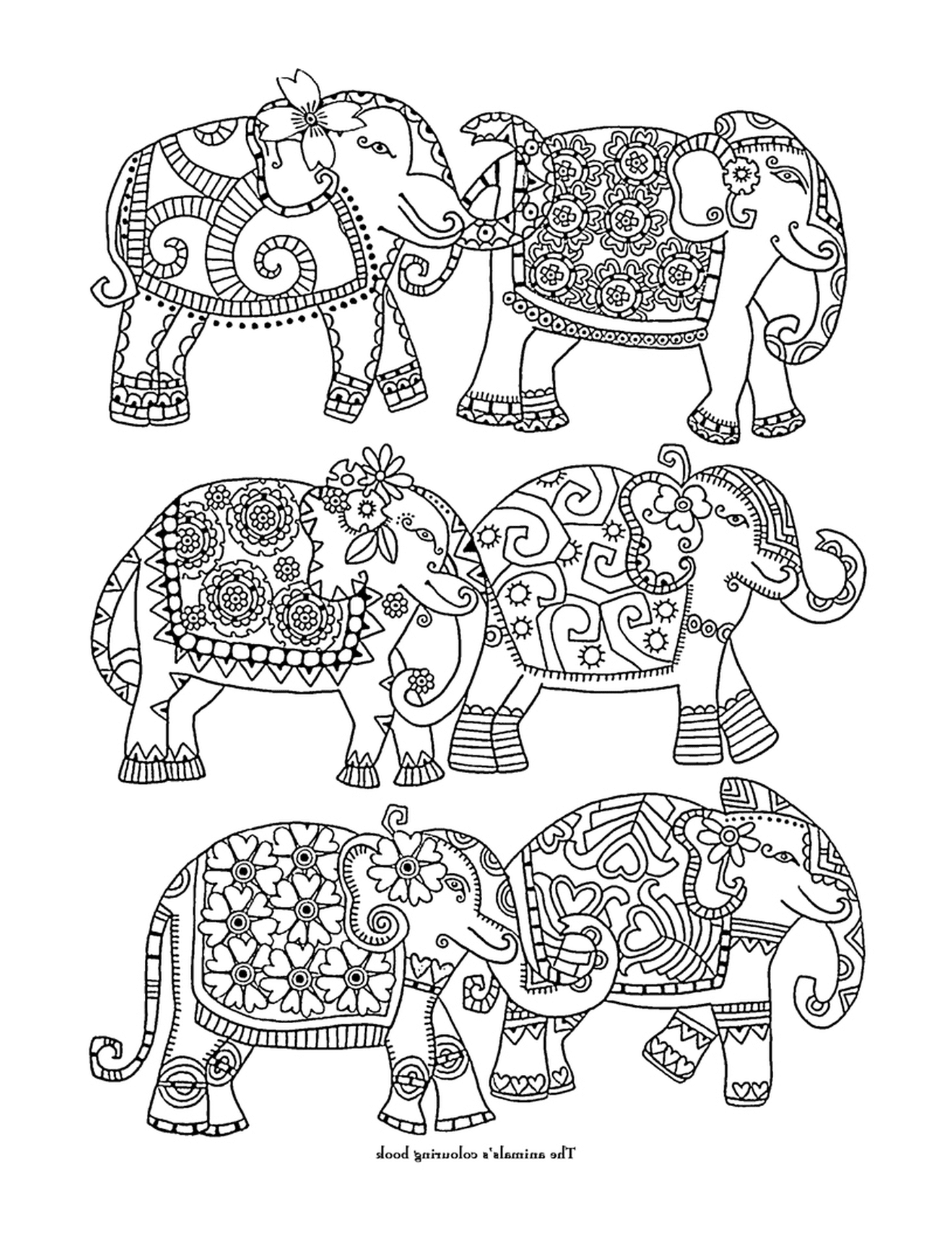  Ein Set von sechs verschiedenen Elefanten 