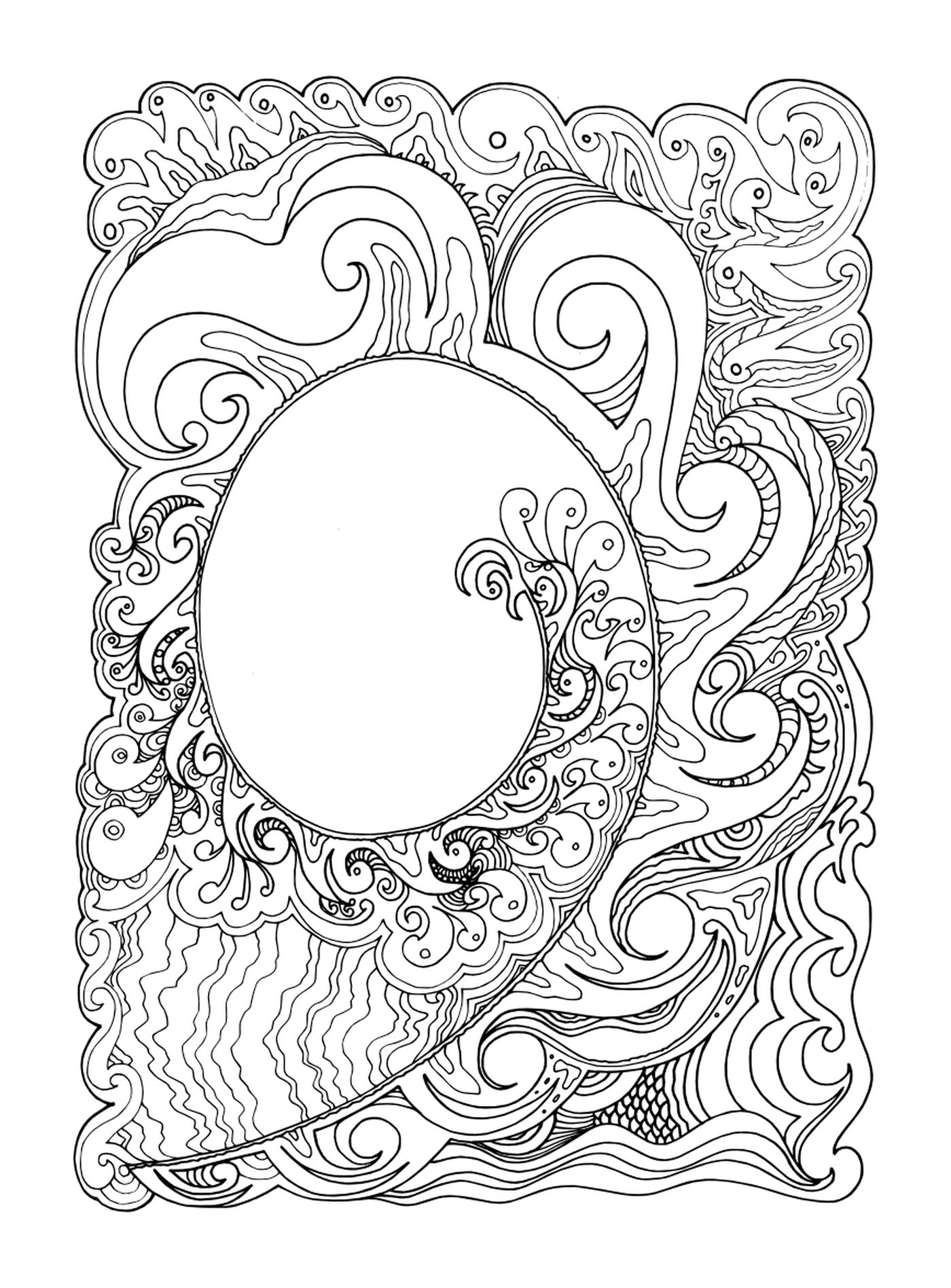  An oval frame with swirling patterns 