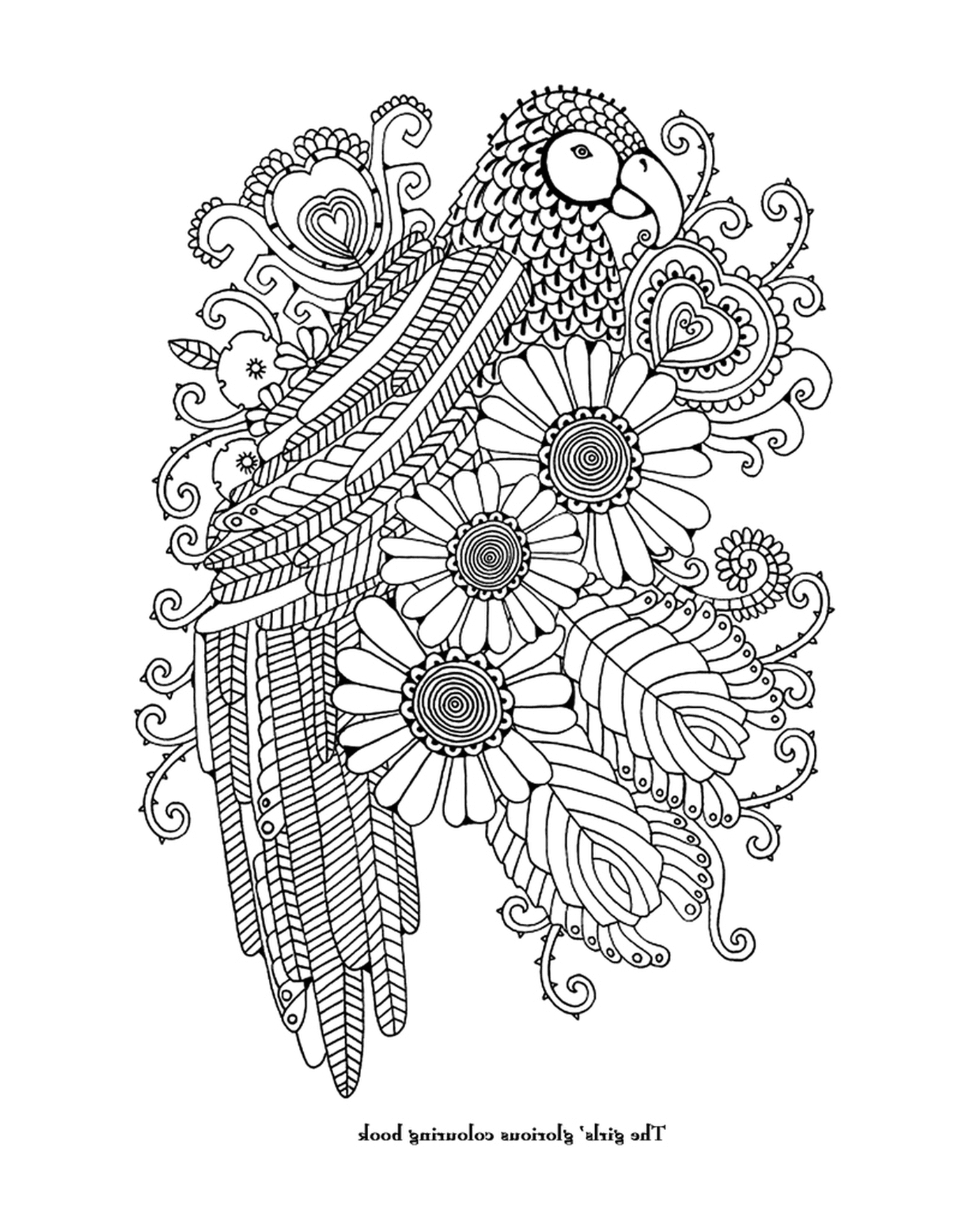  Un adulto con un pájaro y flores 