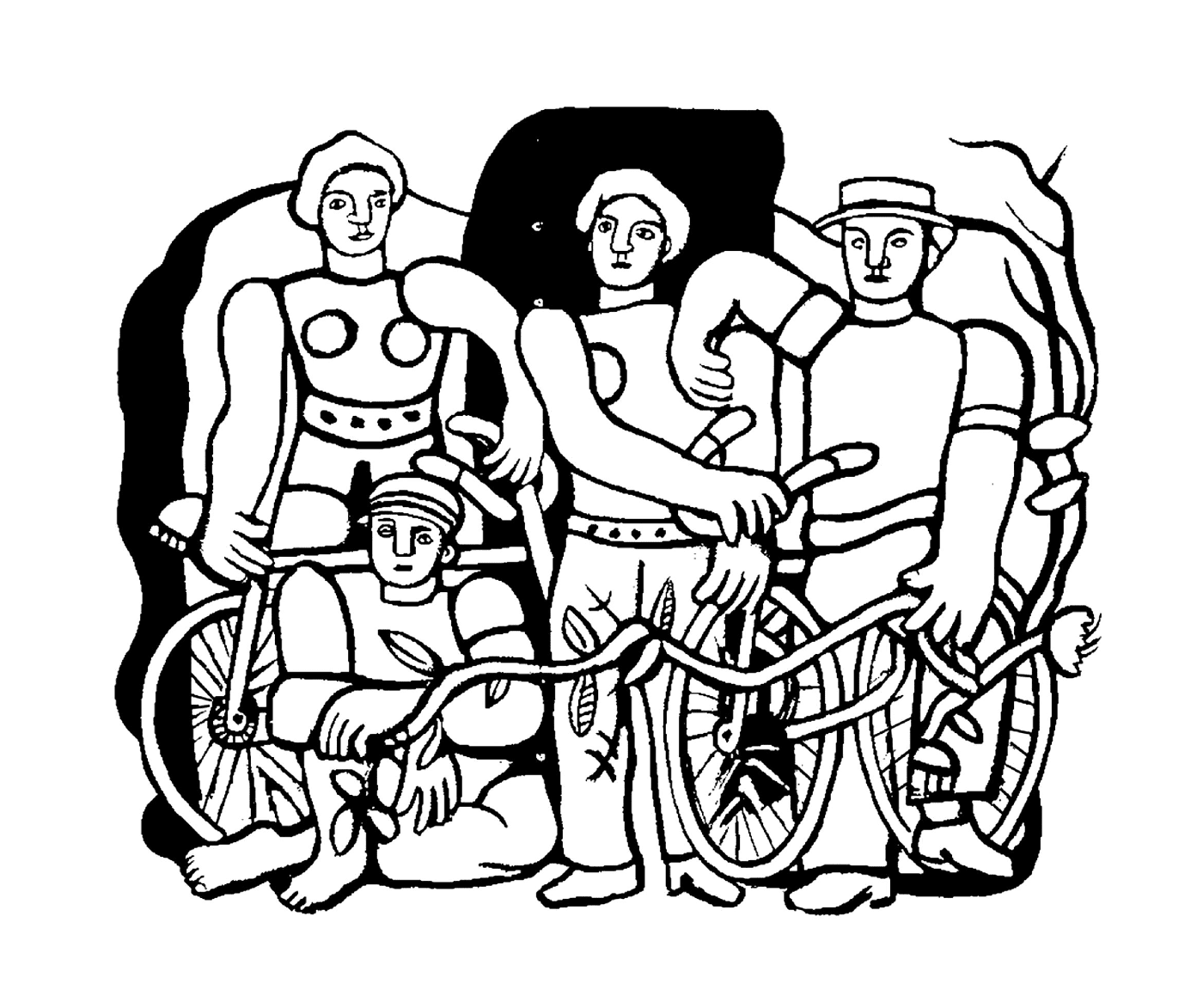  A group of people with bicycles 