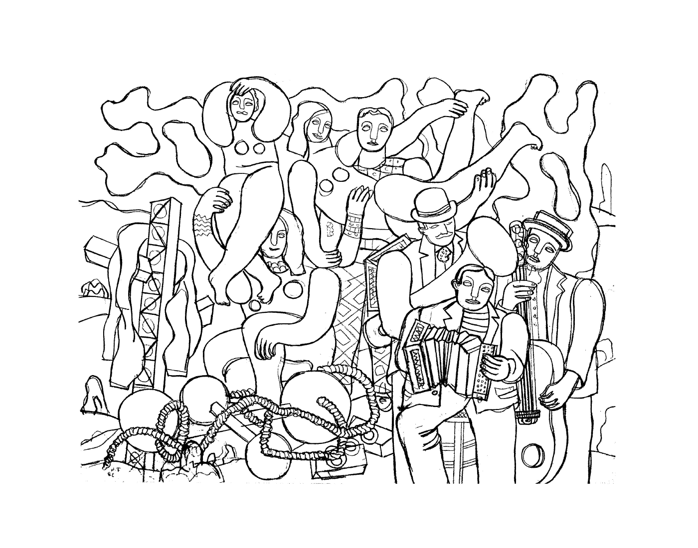  un grupo de personas según Fernand Léger en acróbatas y músicos 