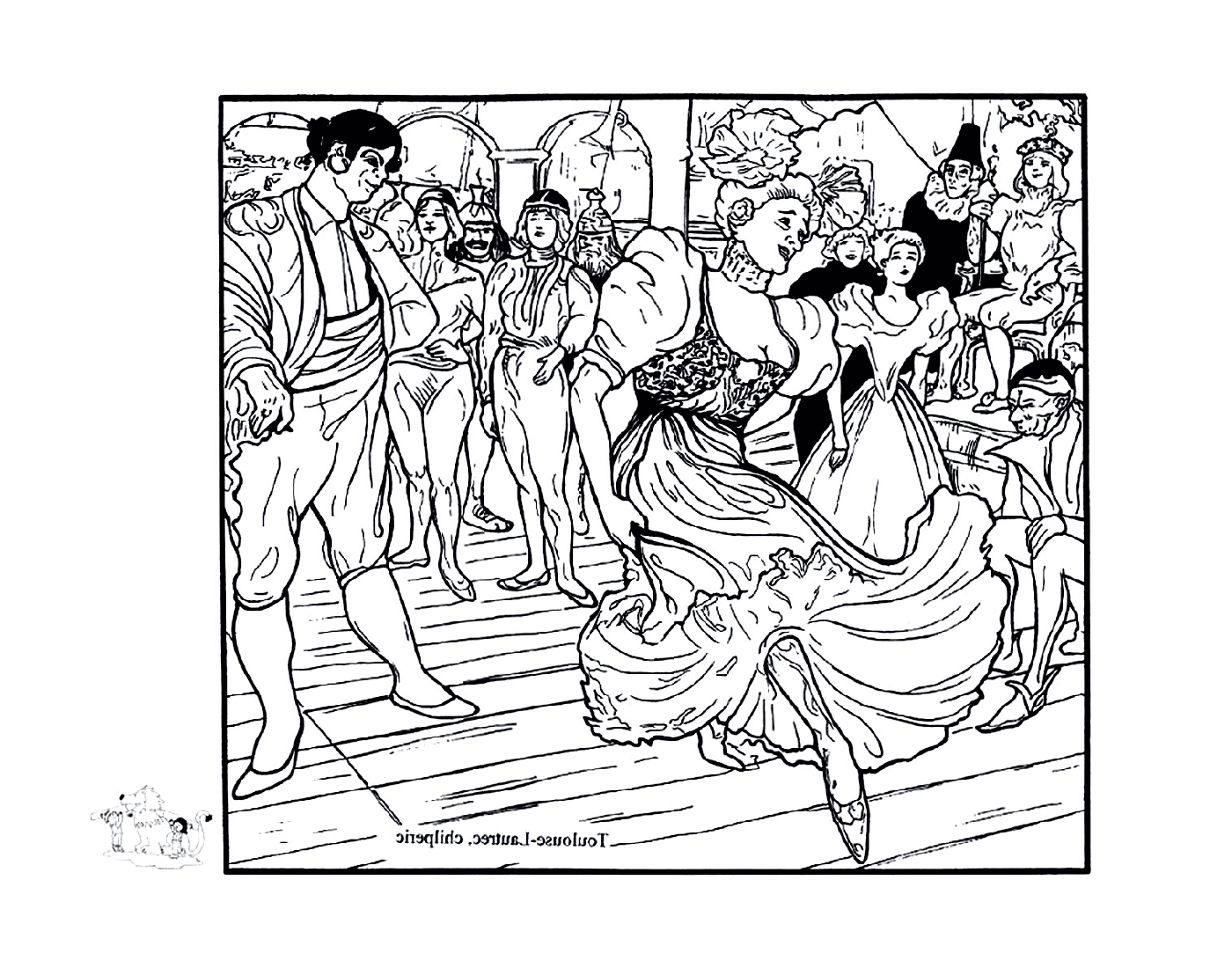  Menschen, die auf einer Party wie Toulouse-Lautrec tanzen 